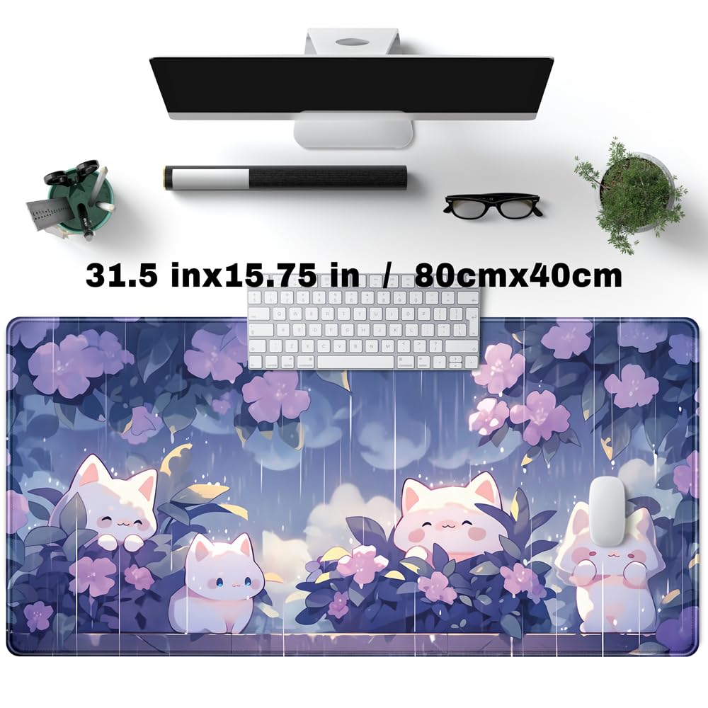 Kawaii Cat Desk Mat XXL Extended Purple Gaming Mouse Pad Large Mousepad