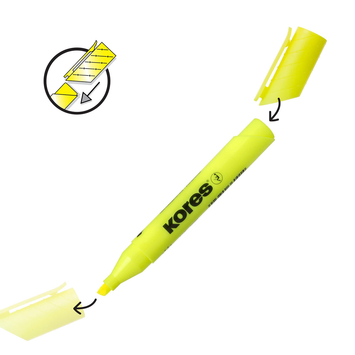 Kores - Yellow Fluorescent Highlighter Pen - High Liner Plus, Fluorescent, Water Based-Ink