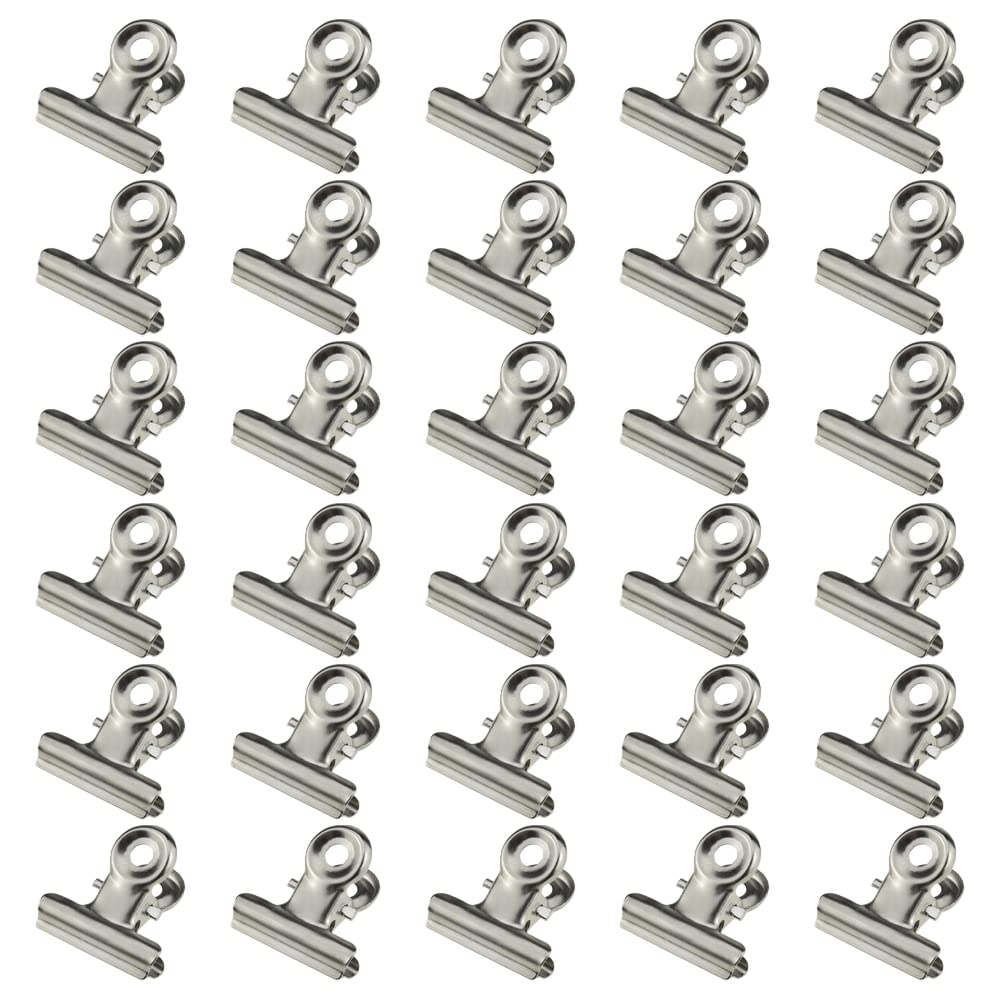 HAHIYO 0.87inch Silver Bulldog Clips Metal File Hinge Binder Clips Clamps Save Space Strong Spring
