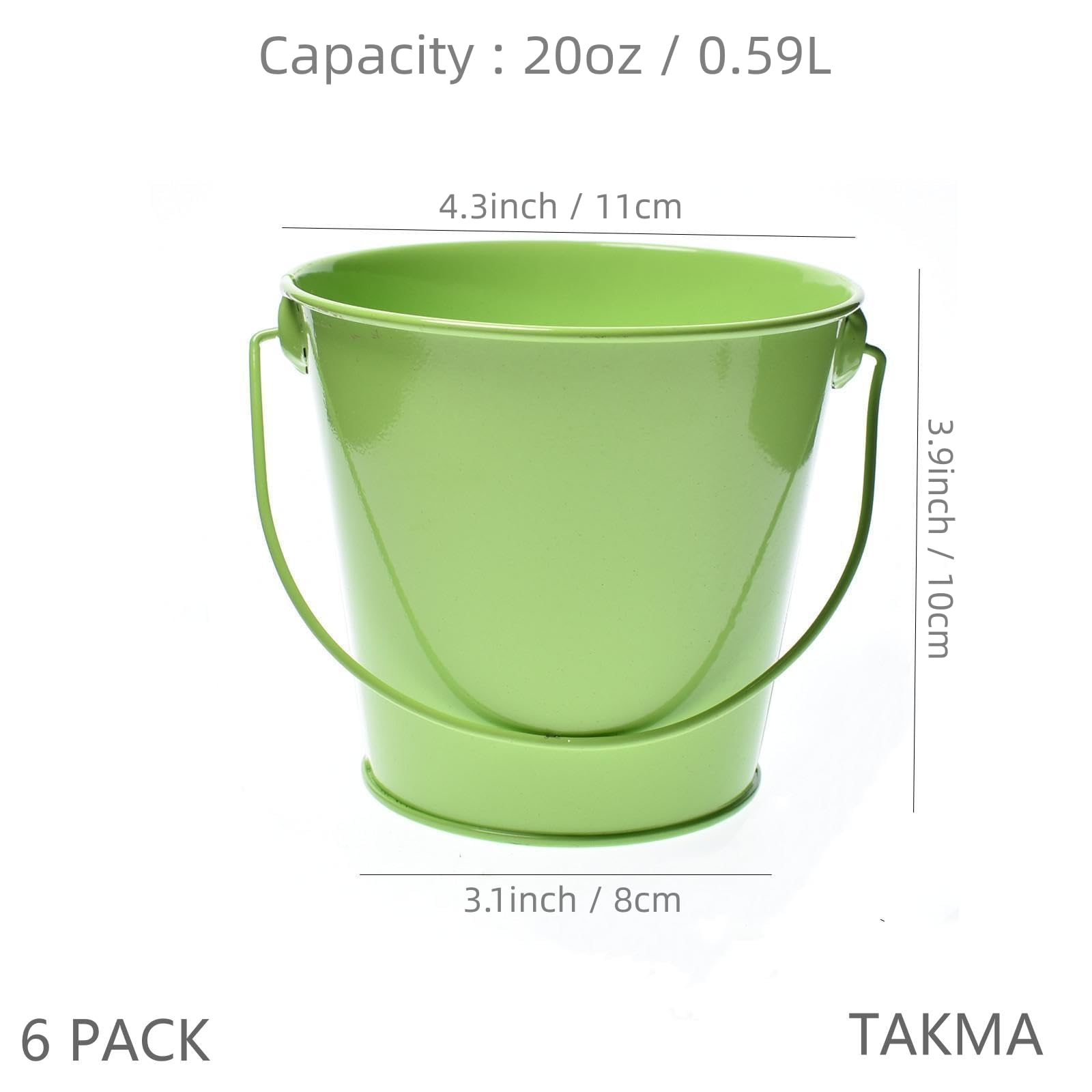 TAKMA Small Metal Buckets with Handle, 6 Pack 4.3 inch Colored Galvanized Bucket for