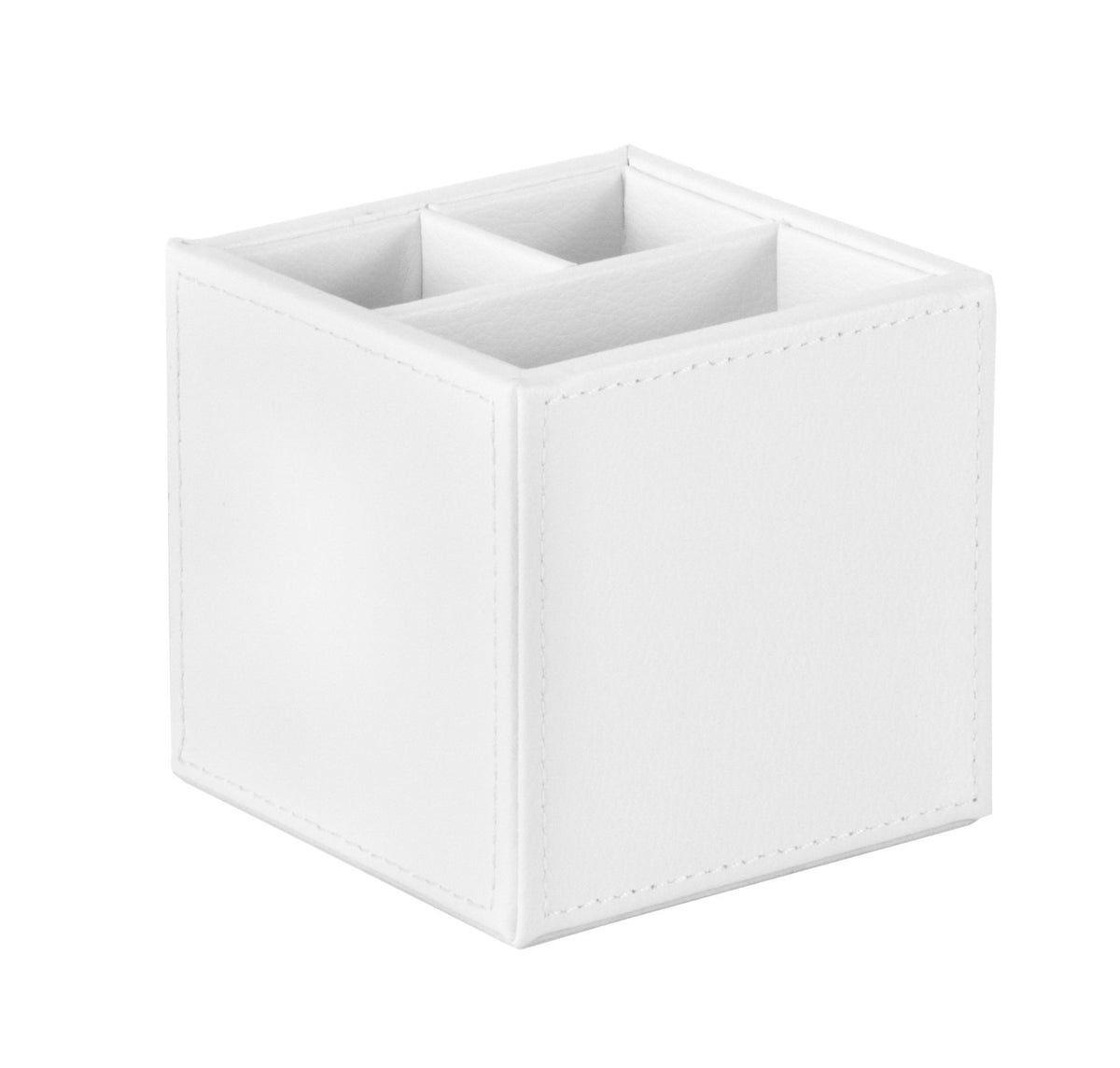 OSCO White Faux Leather Pen Pot | 3 Sections | Pencil Holder | Desk Tidy | Office Organiser |