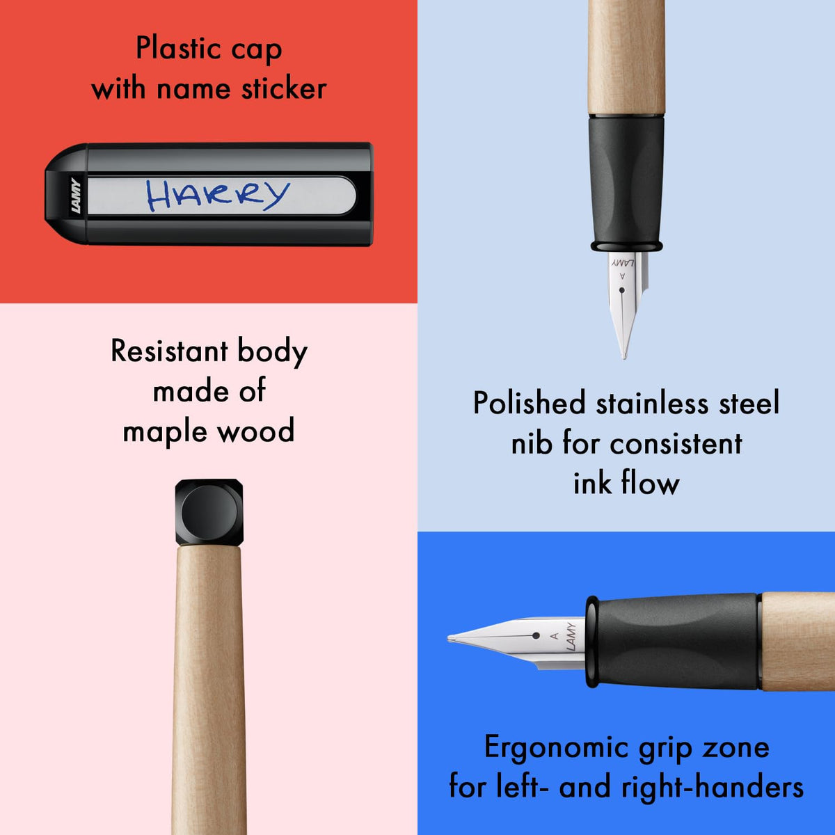 LAMY abc black - child-friendly Fountain Pen for writing beginners with ergonomic grip & polished