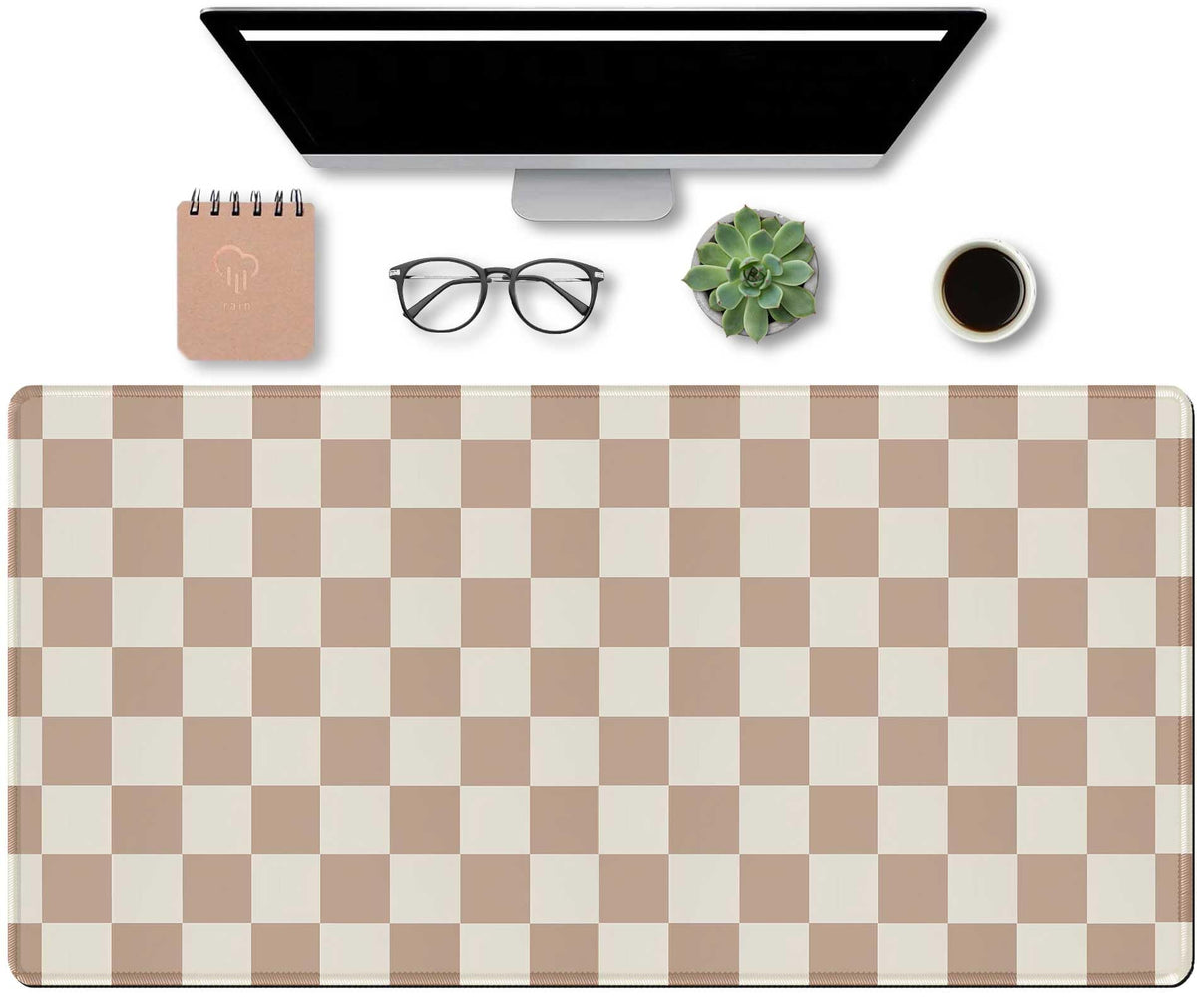 XXL Brown Checkered Mouse Pad with Non-Slip Rubber Base, Large Modern Aesthetic Mouse Pads for Desk