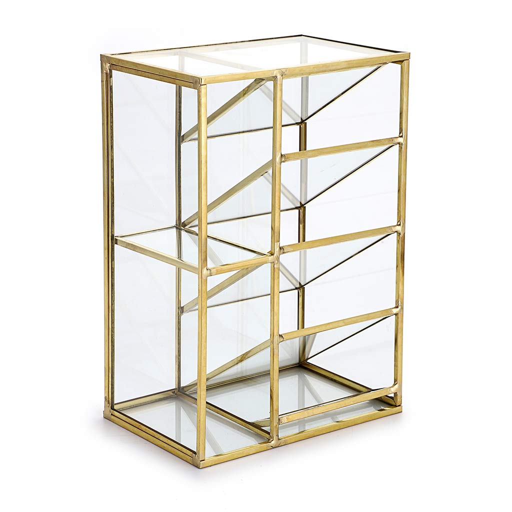 Hipiwe Vintage Gold Metal Desk Organizer - Glass Make up Brushes lipstick Holder Dresser Organizer