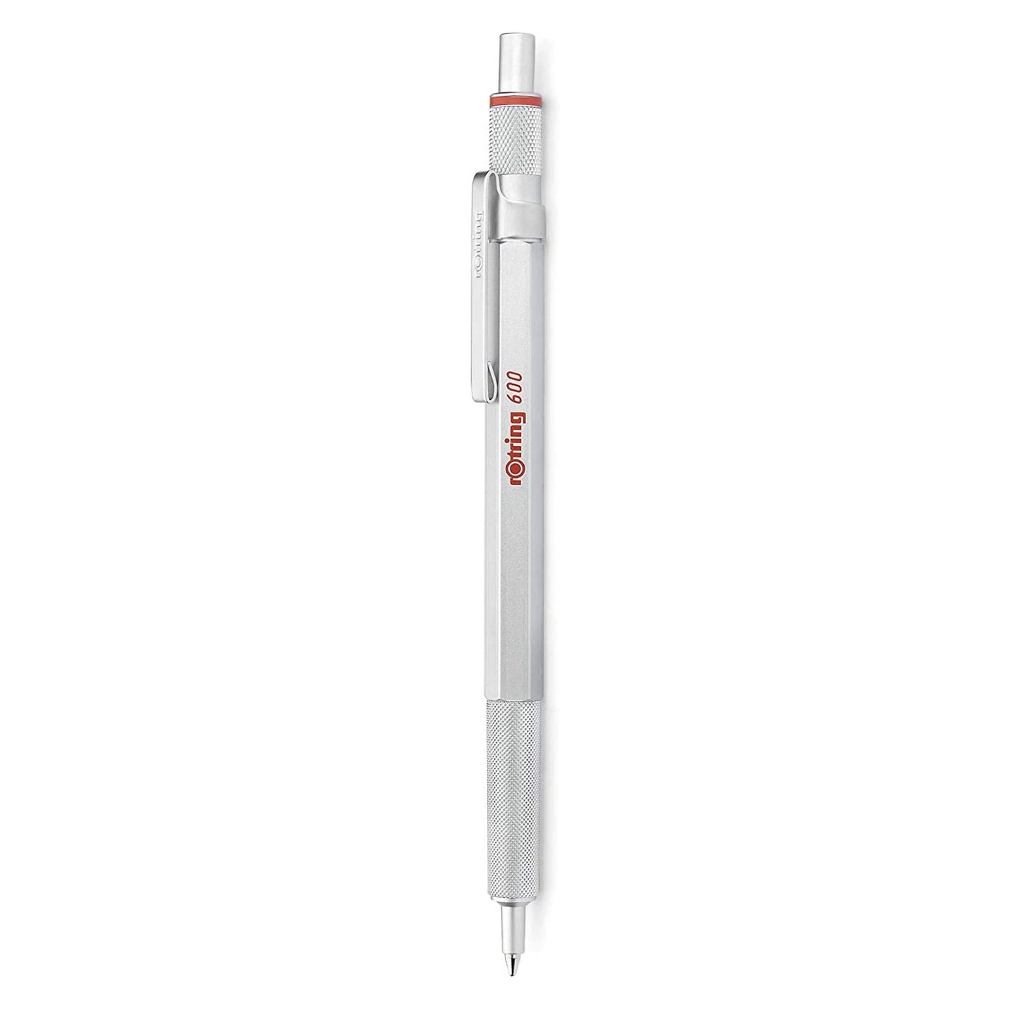 Rotring 600 Ballpoint Pen, Medium Point, Black Ink, Silver Metal Barrel, Refillable, 1 Count