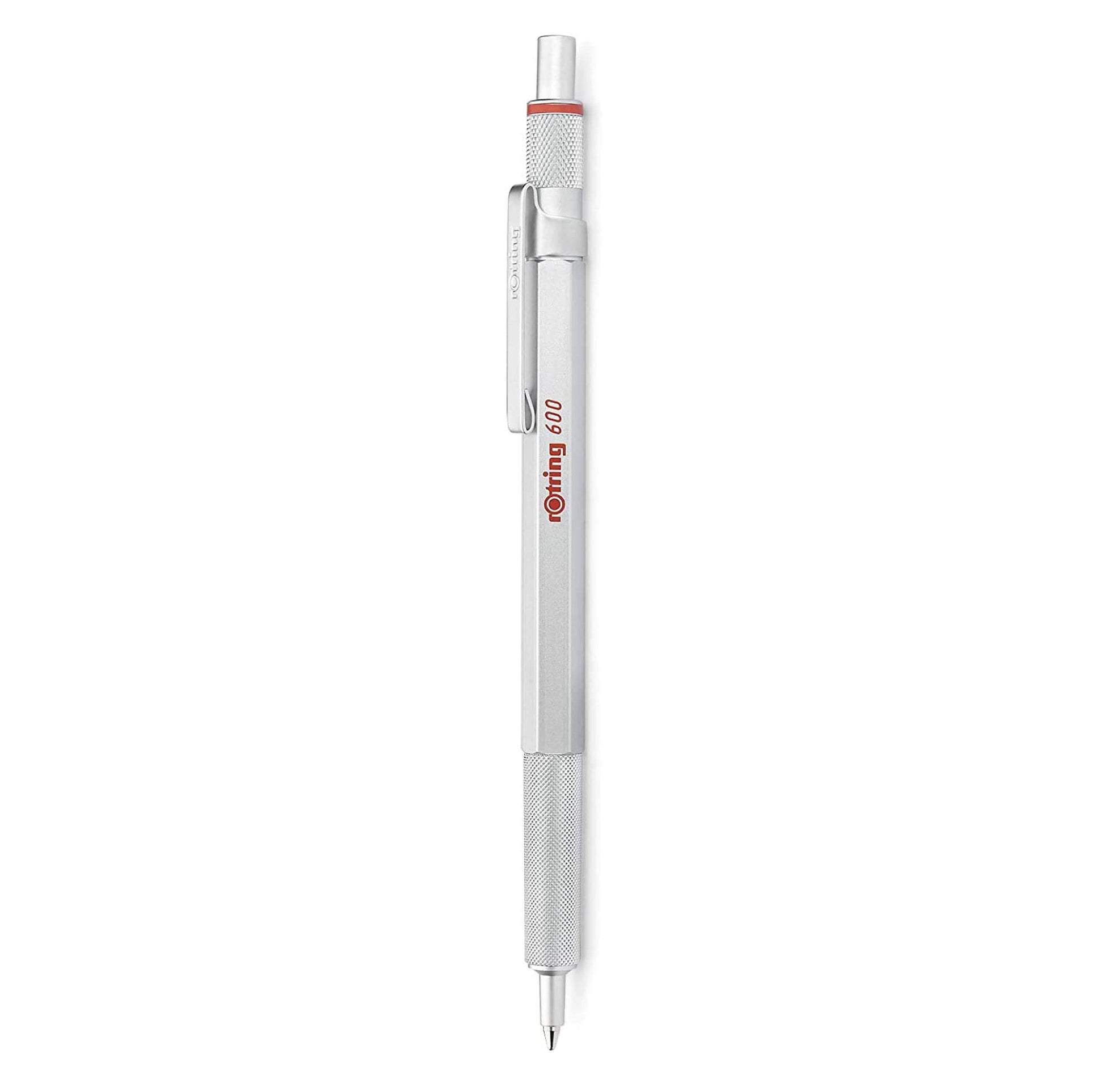 Rotring 600 Ballpoint Pen, Medium Point, Black Ink, Silver Metal Barrel, Refillable, 1 Count