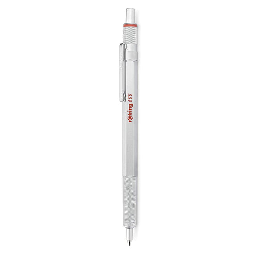 Rotring 600 Ballpoint Pen, Medium Point, Black Ink, Silver Metal Barrel, Refillable, 1 Count