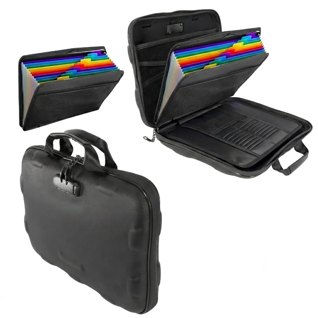 Fireproof Document Box, Hard Case Fireproof File Organizer Box with Lock and 13 Pocket Accordion
