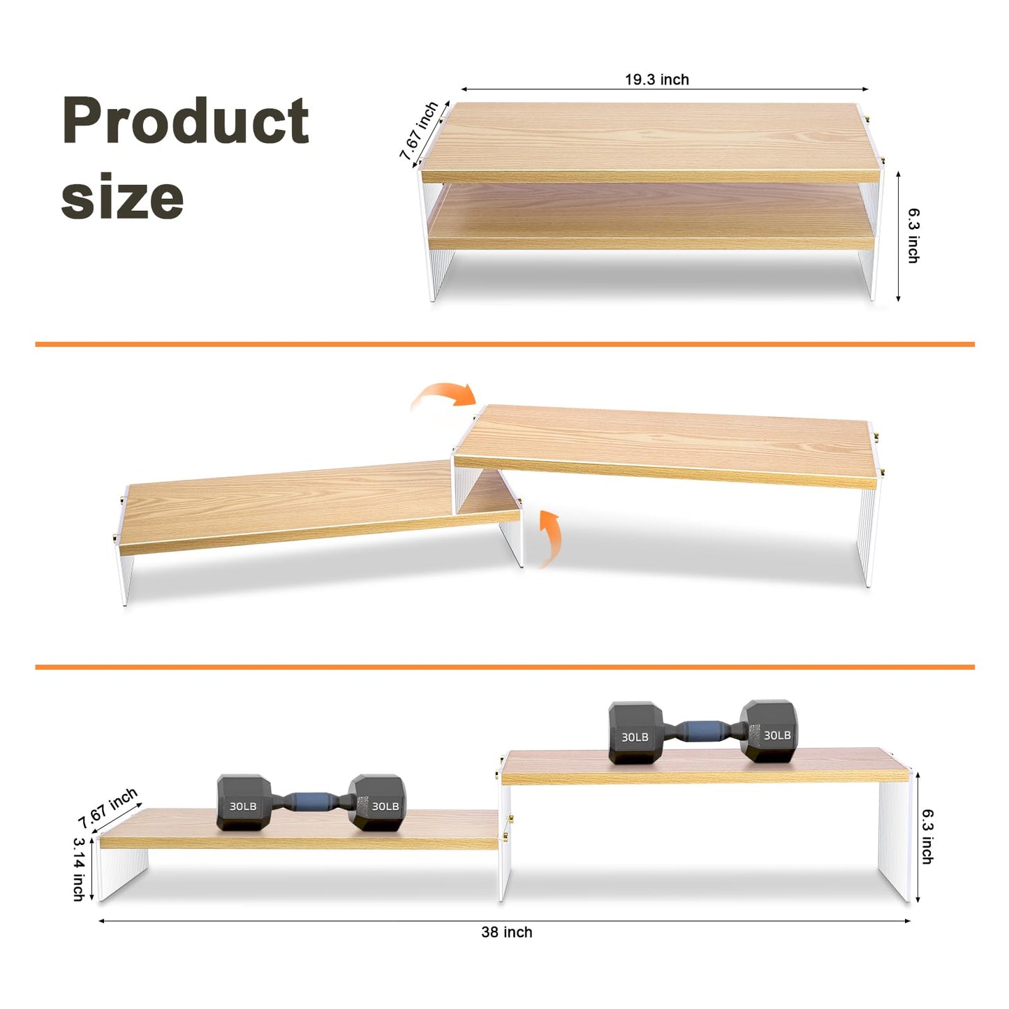 YGYQZ Adjustable Monitor Stand Riser, 7.67"×19.3" Dual Monitor Desk Stand