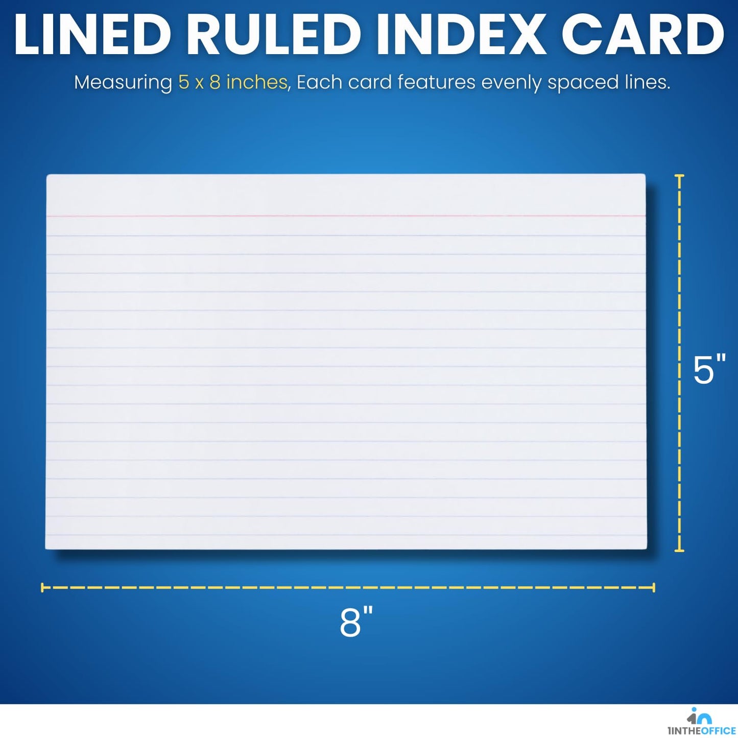1InTheOffice Index Cards 5x8 Ruled, White Ruled Index Cards, 5" x 8" 100/Pack, 3 Pack