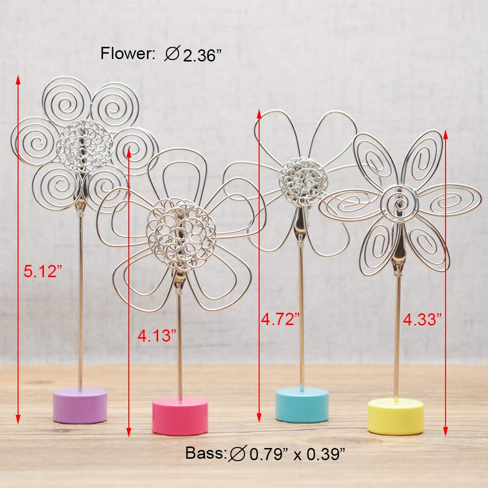 4 pcs Cute Flower Table Card Memo Holder Stand, Photo Clips Holder Desk Stand for Memo Paper Note
