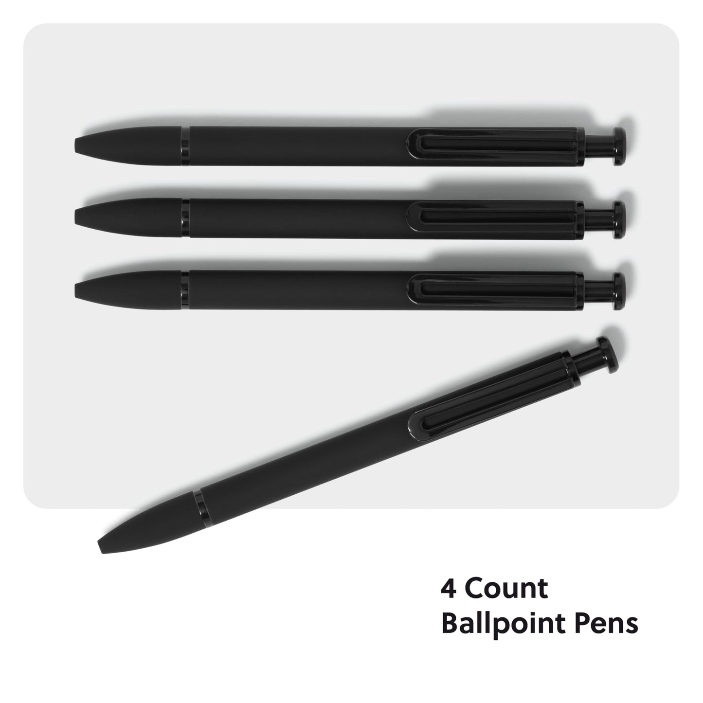 U Brands Midnight Monterey Ballpoint Pens, 4 Count, Black Soft Touch, Painted Black Details, Bold