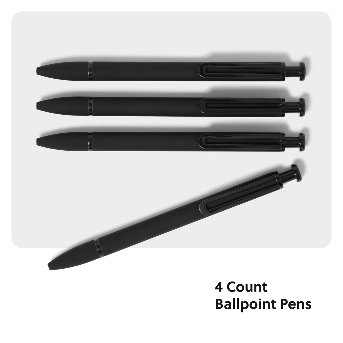 U Brands Midnight Monterey Ballpoint Pens, 4 Count, Black Soft Touch, Painted Black Details, Bold