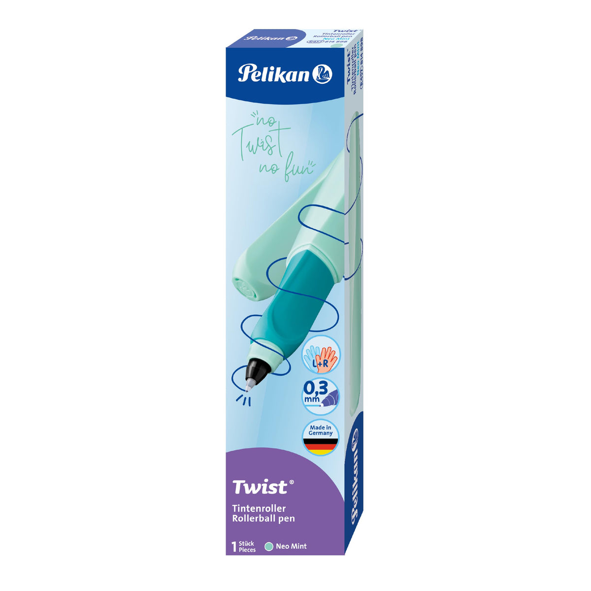 Pelikan Twist Neo Mint Rollerball Pen, Ergonomic, Refillable Blue ink