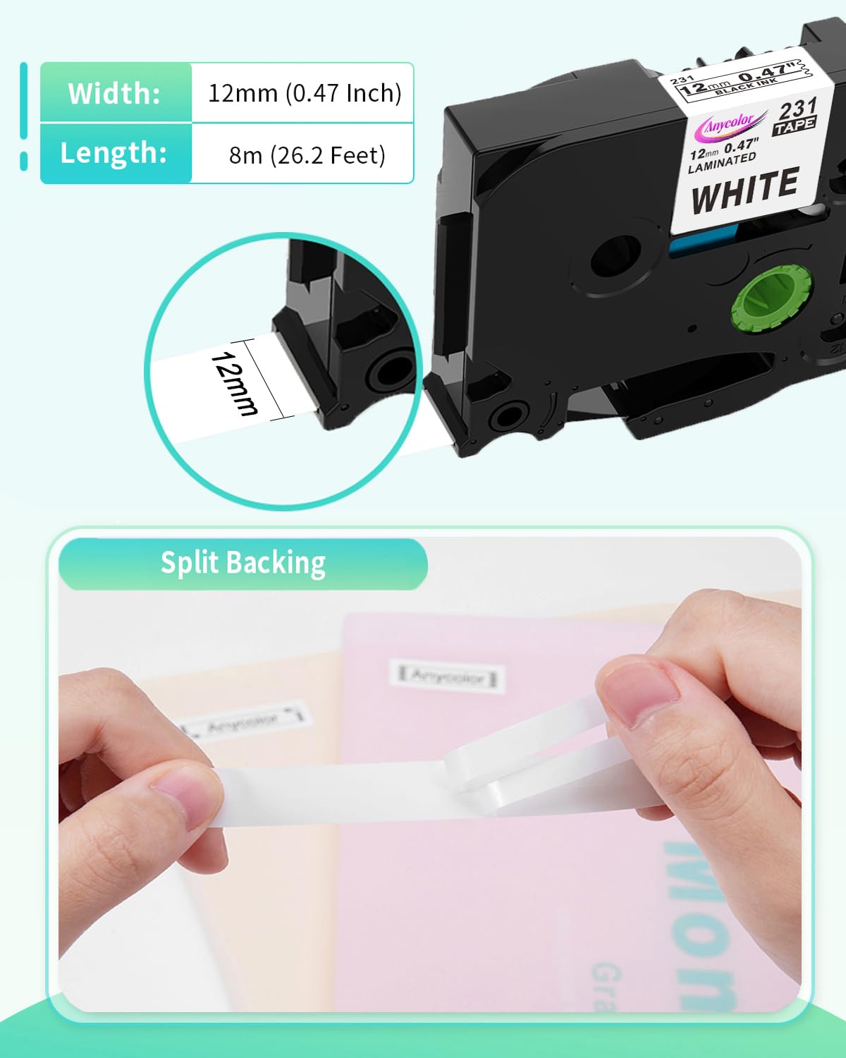 Anycolor 6 Pack Compatible with Brother P Touch 12mm 0.47 Inch Laminated