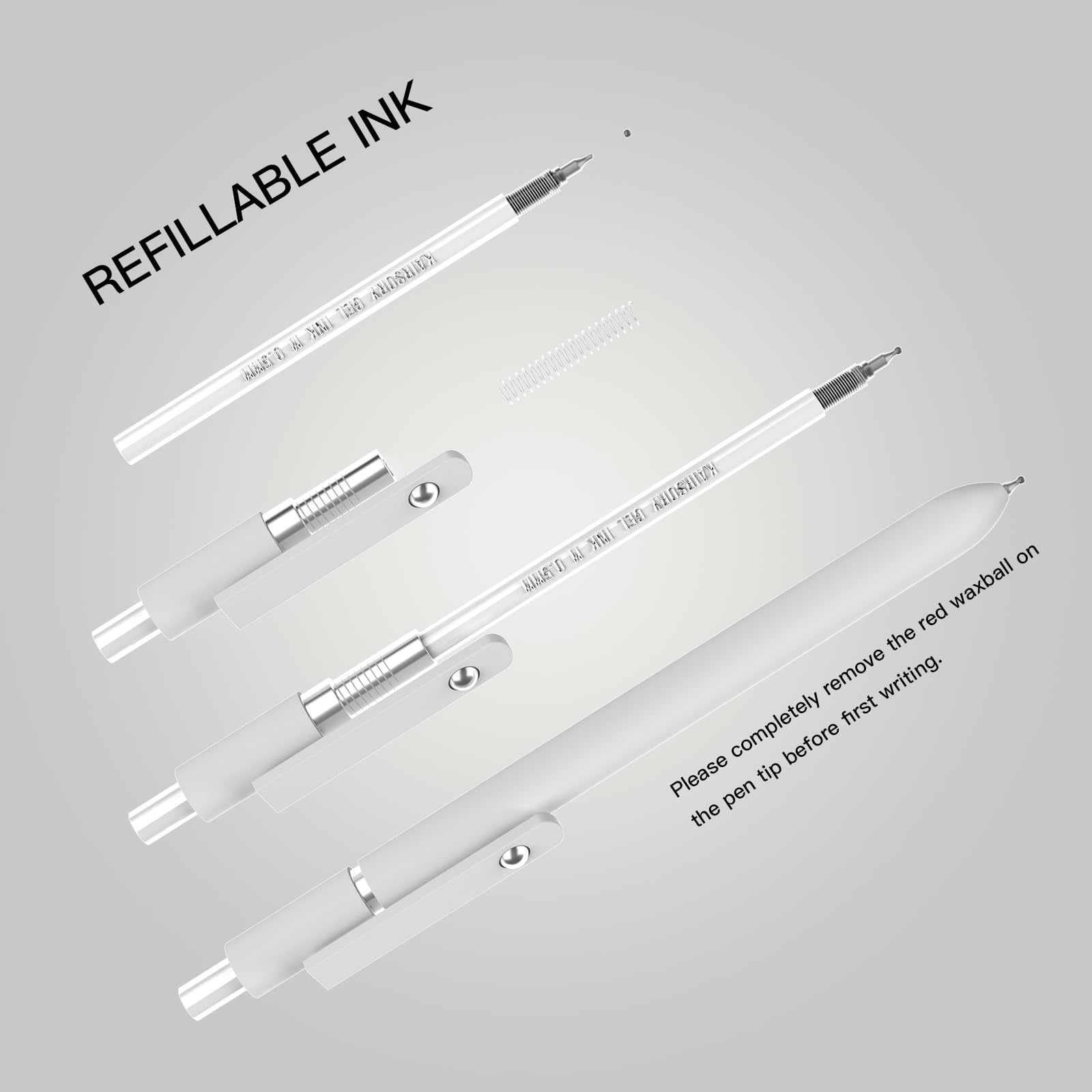 Kairsory Retractable Gel Pens,0.5mm Fine Point Tip Black Ink with Grip Smooth Writing for