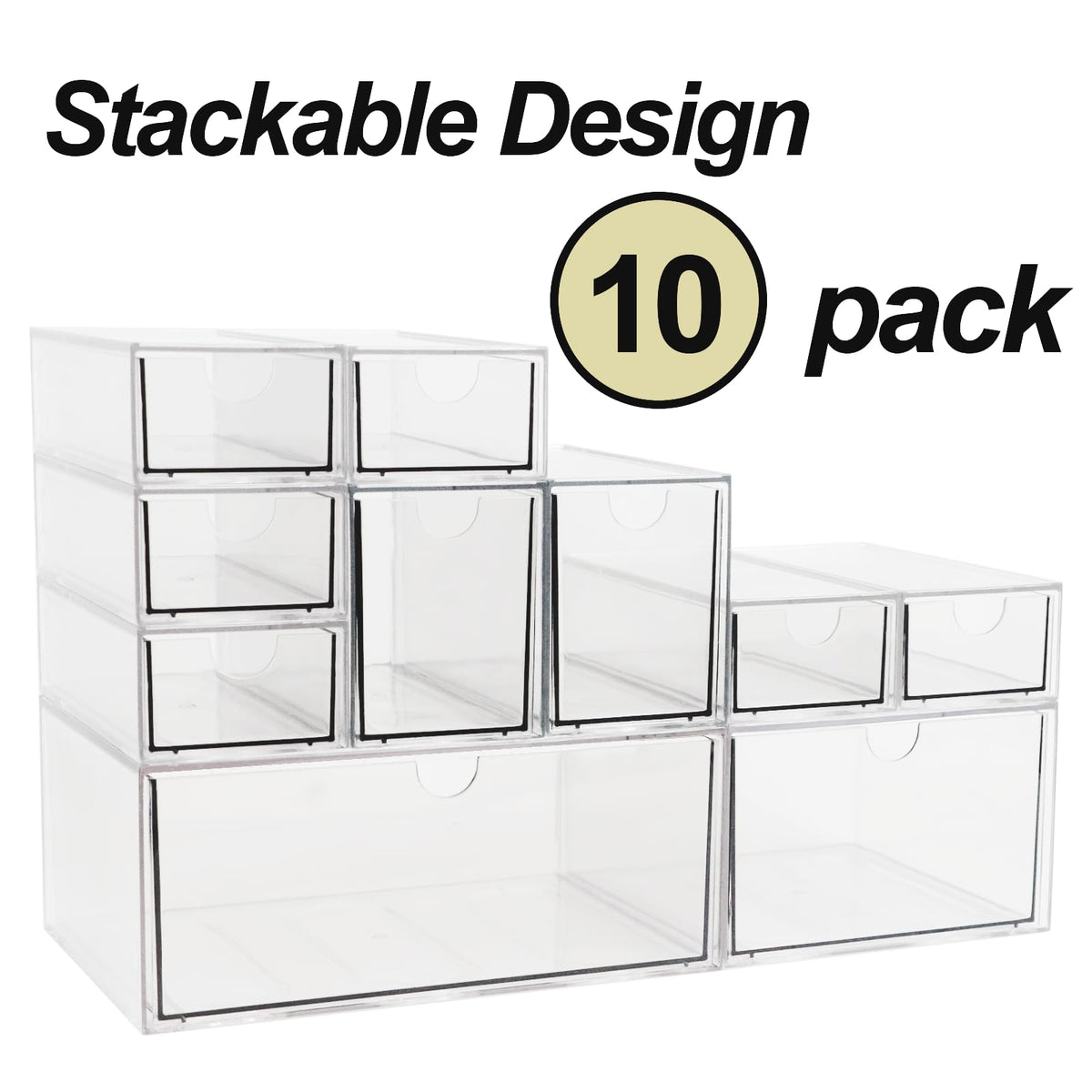 Acrylic Makeup Organizer, 10 Drawers Clear Storage Organizer Desktop Stackable Storage Drawers