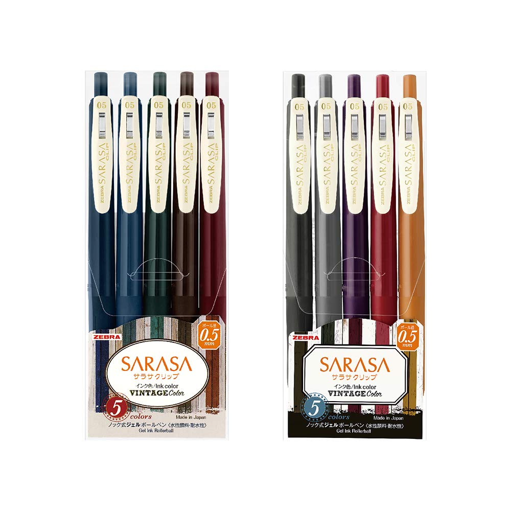 Zebra JJ15-10C-VI-VI2-AZ Gel Ballpoint Pen, Sarasa Clip, 0.5, Vintage, 10 Colors