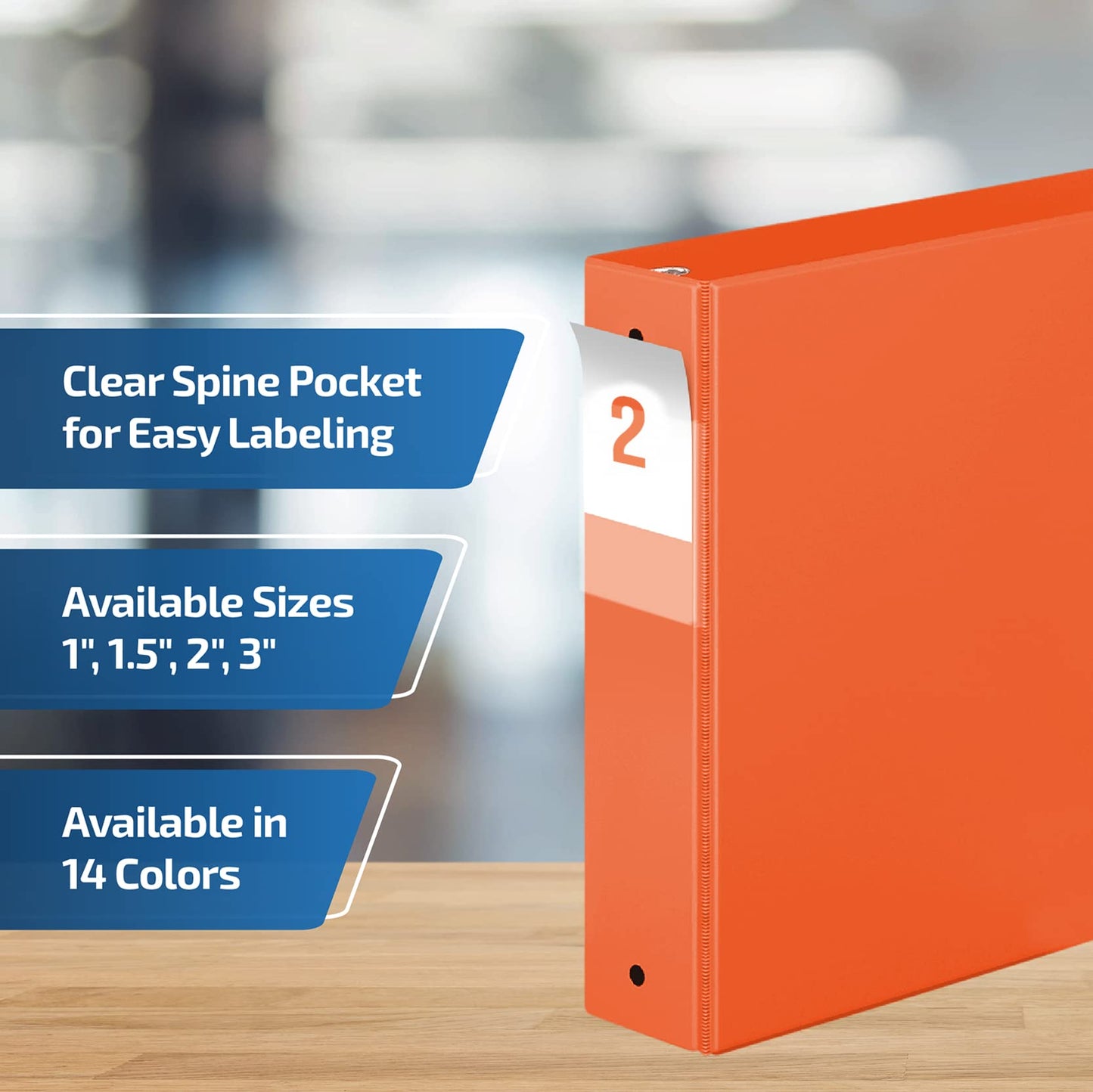 Premium Economy 3-Ring Binder, Spine Label, 2" Round Rings, Orange, 6 Pack