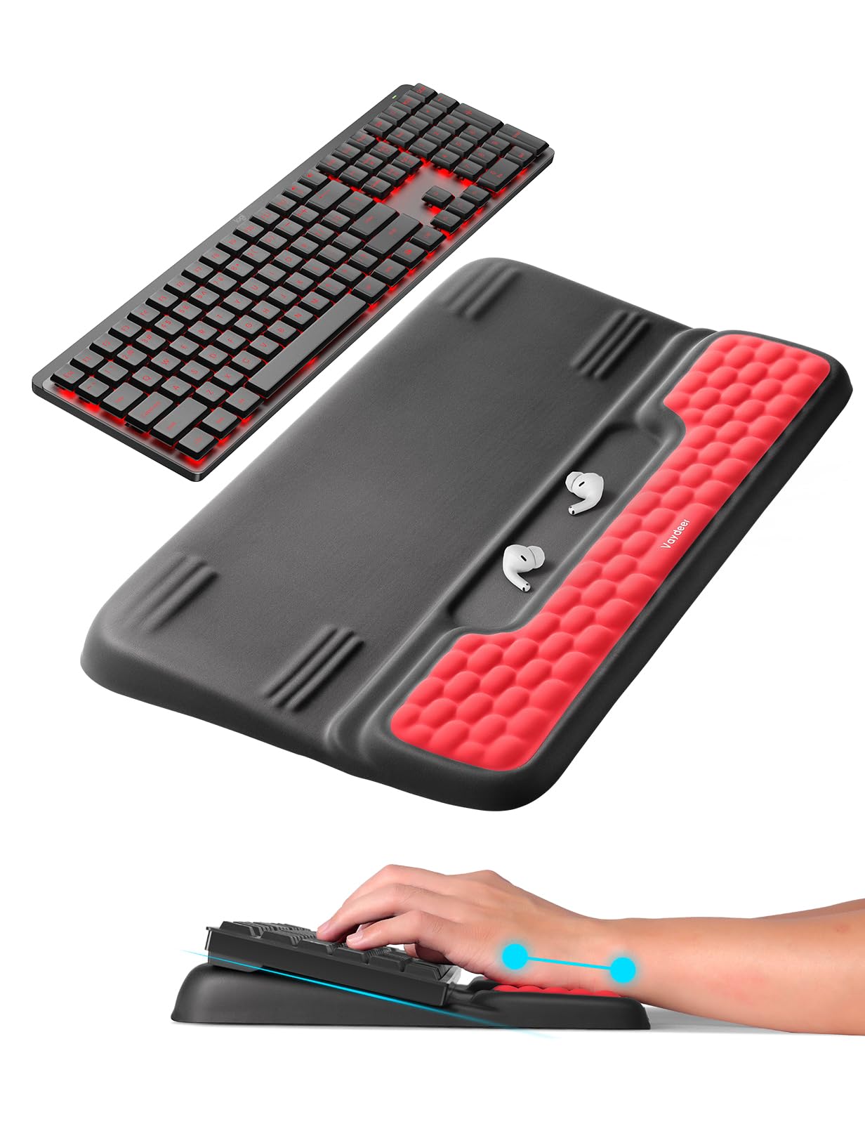 Vaydeer Keyboard Stand with Wrist Rest, Gaming Wrist Support Pad, Ergonomic Hand Rest Arm Soft