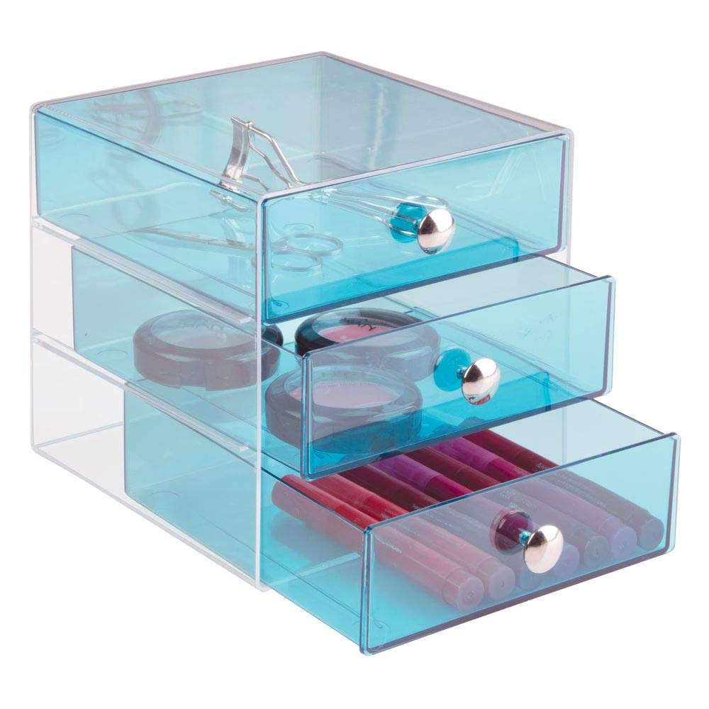 iDesign 3-Drawer Vanity Organizer, Aqua, 6.5" x 6.5" x 6.5"