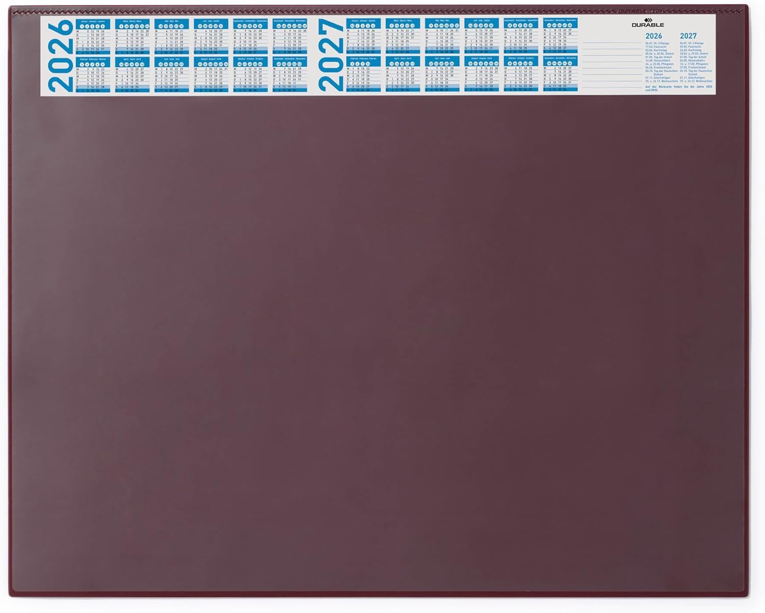 Durable 720403 Desk Mat with Annual Calendar and Anti Glare Overlay, 65 x 52 cm - Red