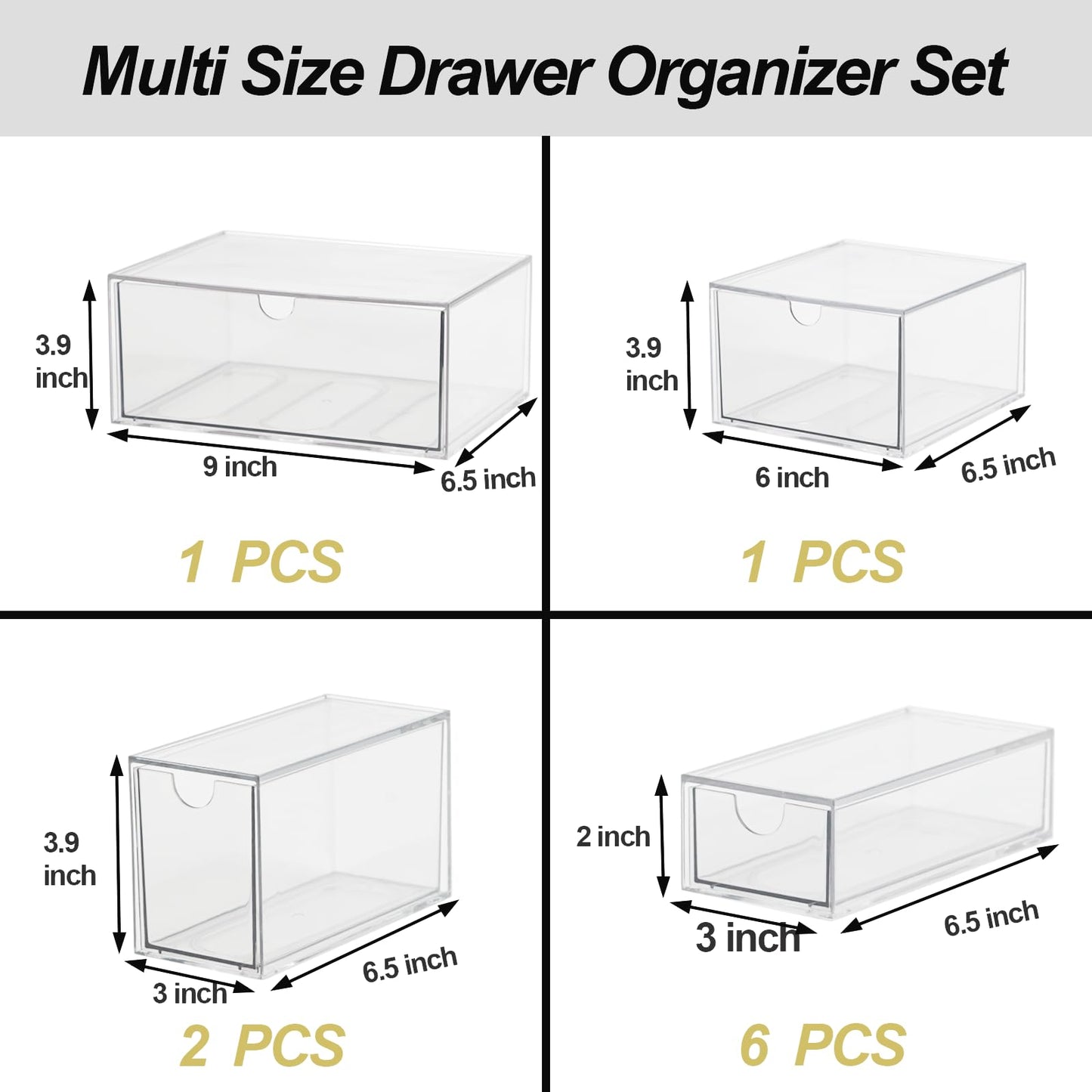 Acrylic Makeup Organizer, 10 Drawers Clear Storage Organizer Desktop Stackable Storage Drawers