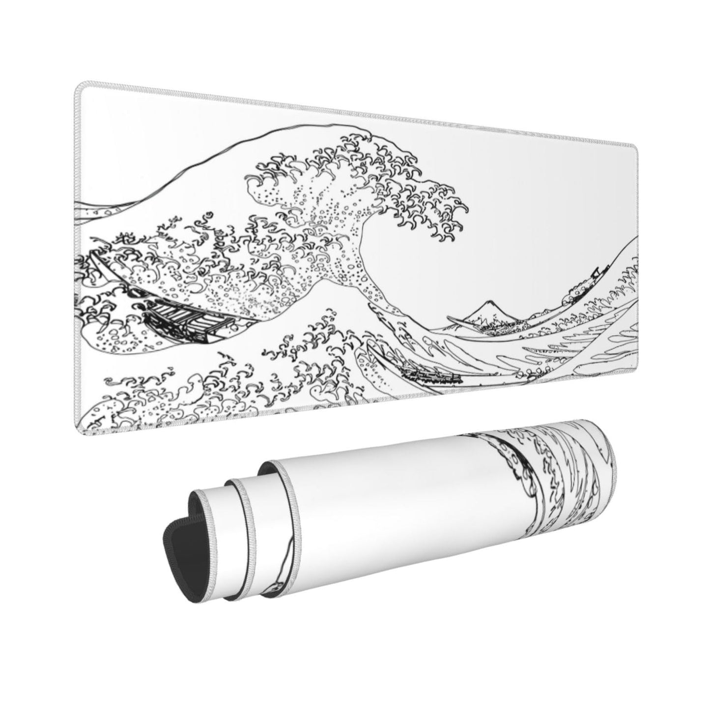 Keebik Gaming Mouse Pad, Great Wave Outline Black and White Mouse Pad 11.8x23.6 Inch Large Extended