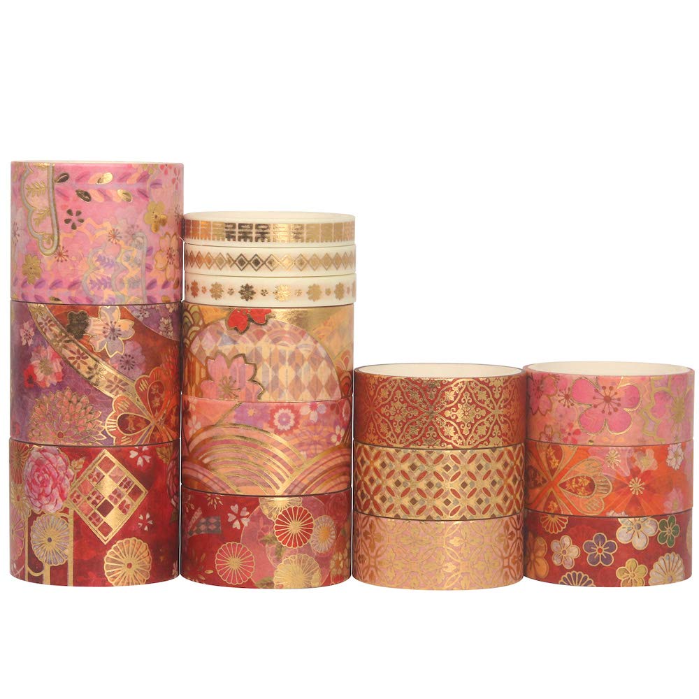 YUBBAEX Splendid Gold Washi Tape Set Embroidery Pattern Foil Decorative Tapes for Arts, DIY Crafts