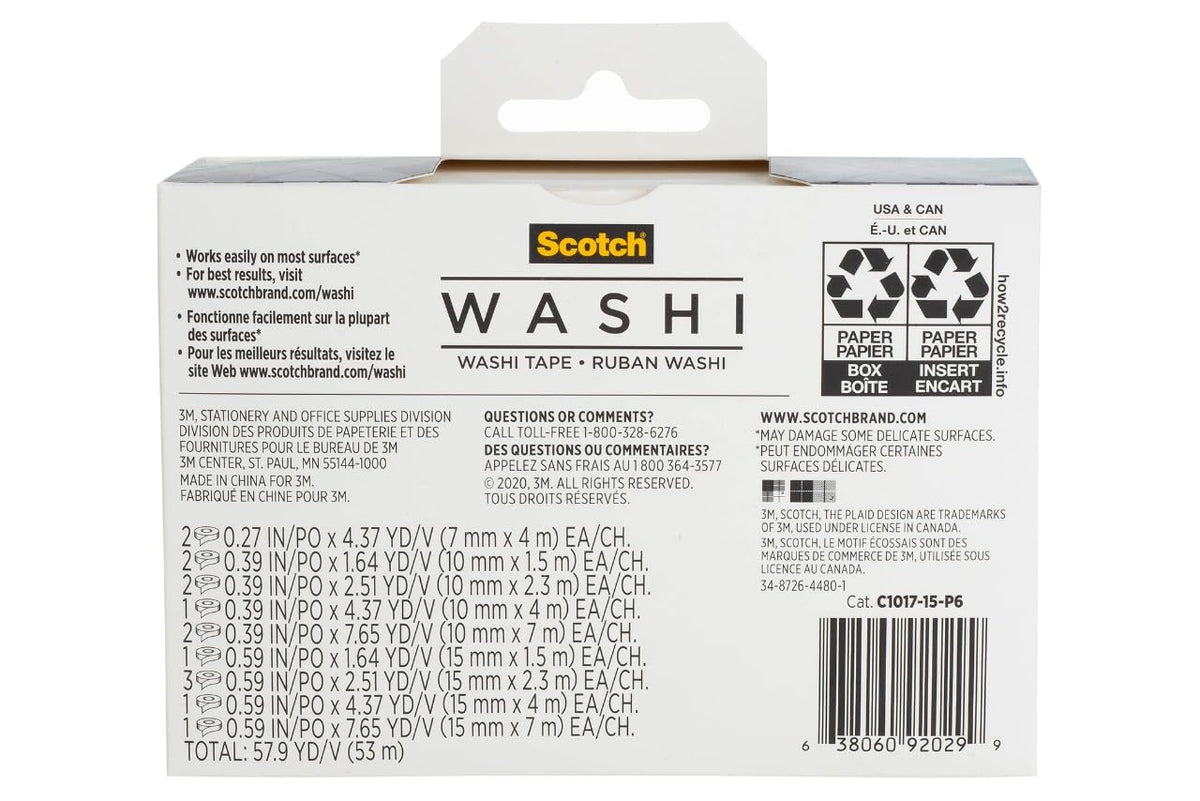 Scotch Washi Tape, Solid Earth Design, 8 Rolls