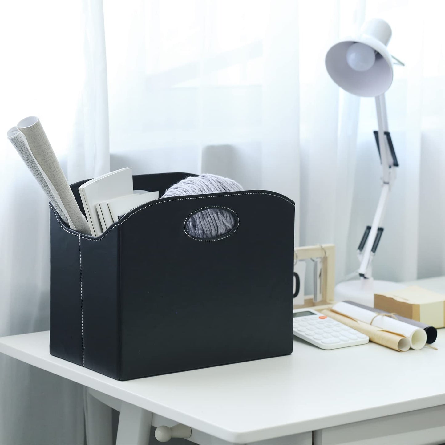 EZDeco Magazine Holder Foldable Magazine Rack Floor PU Leather File Holder Newspaper Book Storage
