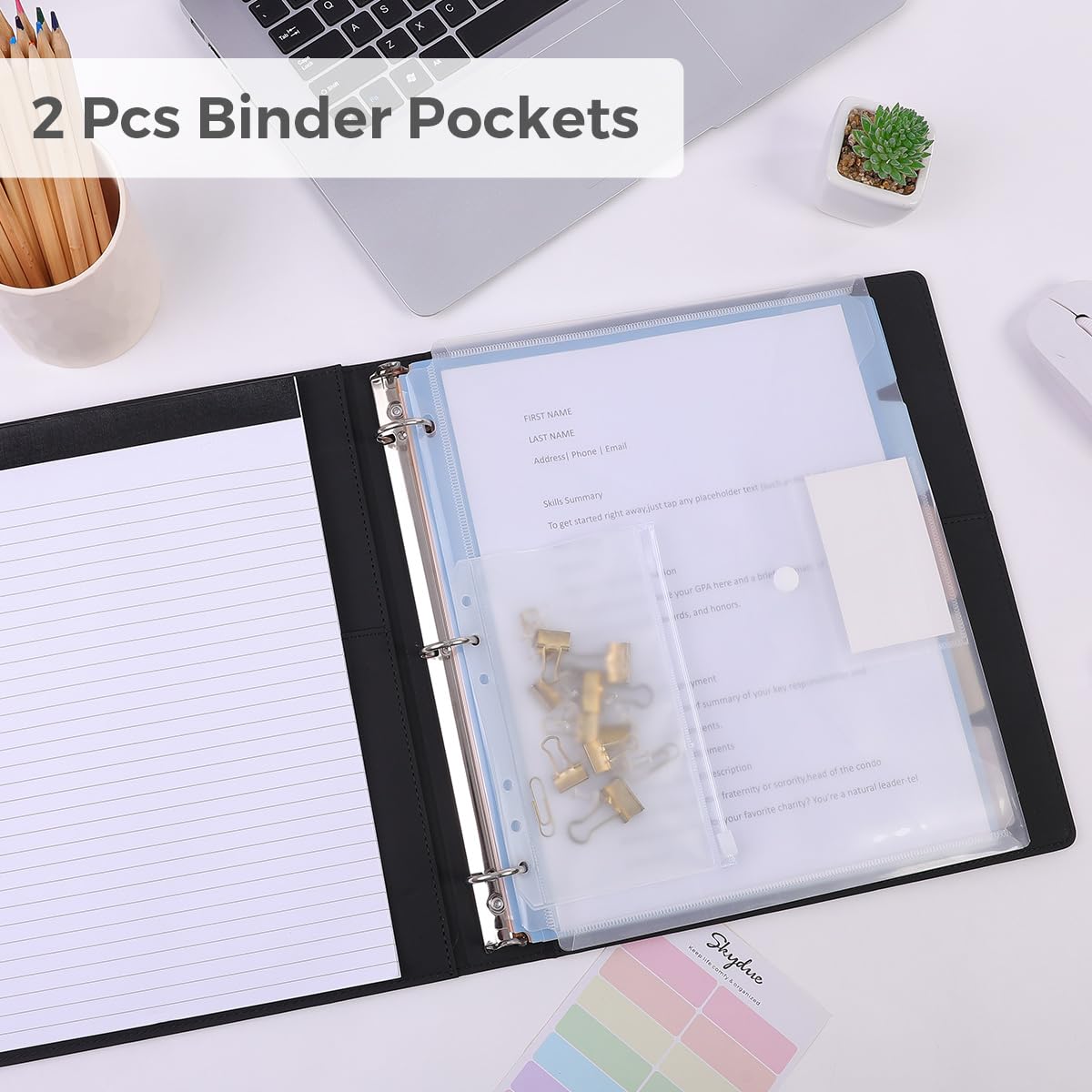 SKYDUE 3 Ring Binder with Clipboard, 11.7" × 10.2" Faux Leather Binder