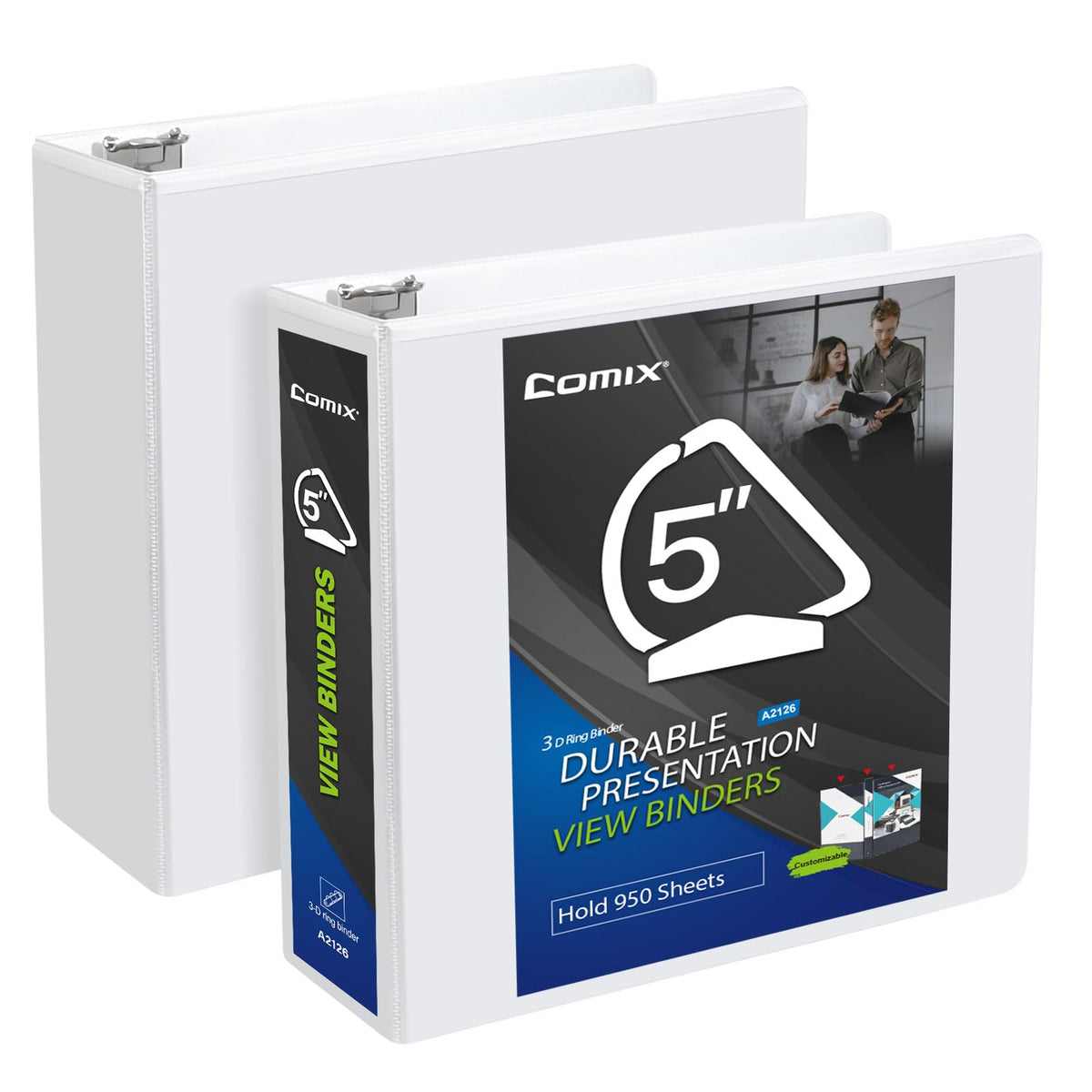 COMIX Durable 5 Inch D-Ring 3 Ring Binder with Clear View Cover