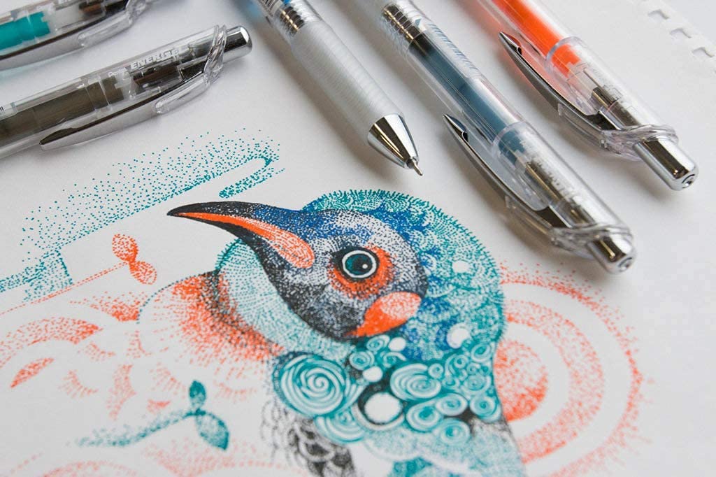 ENERGEL Pentel Infree Gel Ink Ballpoint Pen 0.5mm, Needle Tip 10 colors set with Sticky Notes