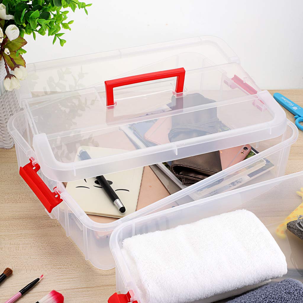 BTSKY 2 Layer Stack & Carry Box, Plastic Multipurpose Portable Storage Container Box Handled