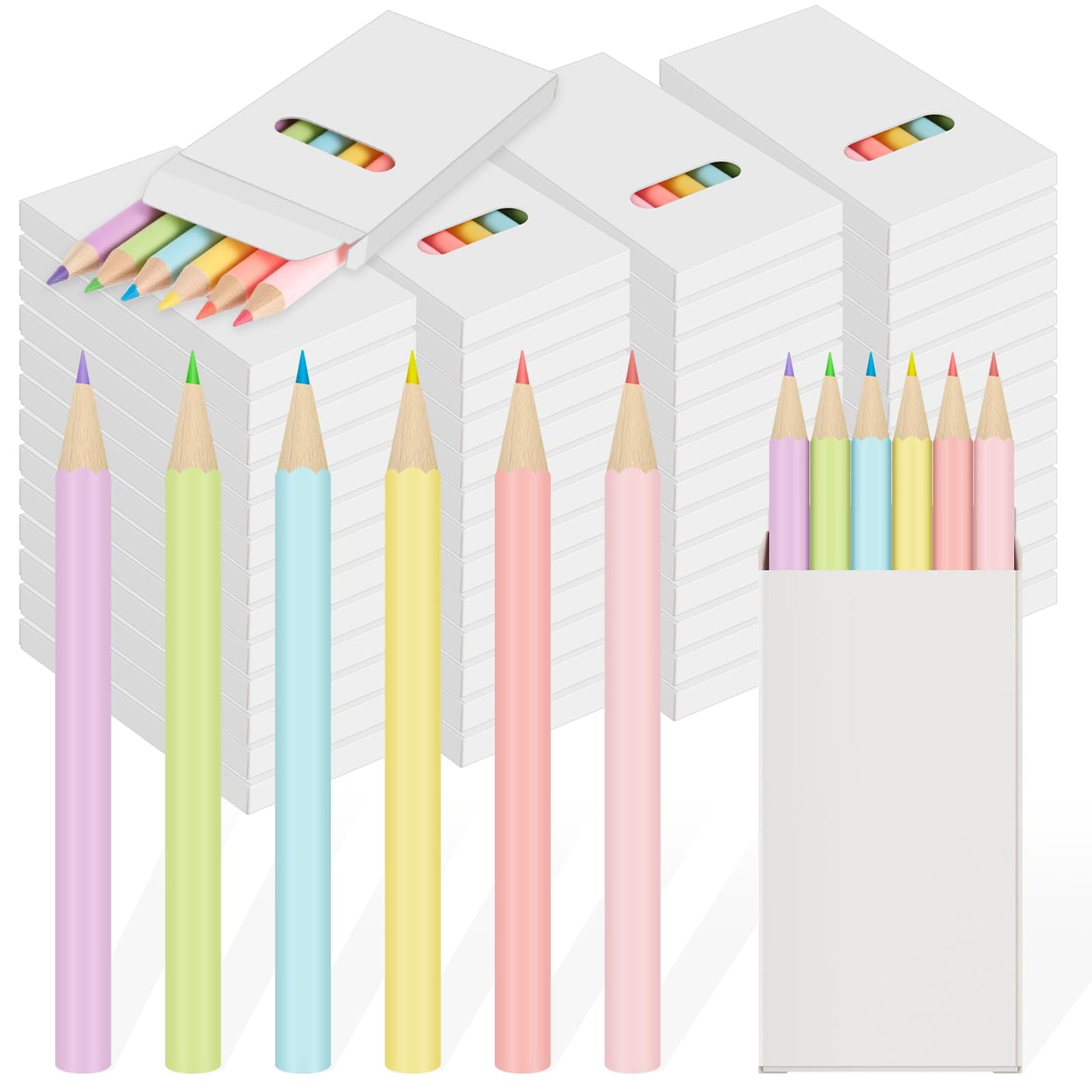 Ctosree 100 Packs Mini Colored Pencil Bulk 6 Per Box, Pastel, 3.5''