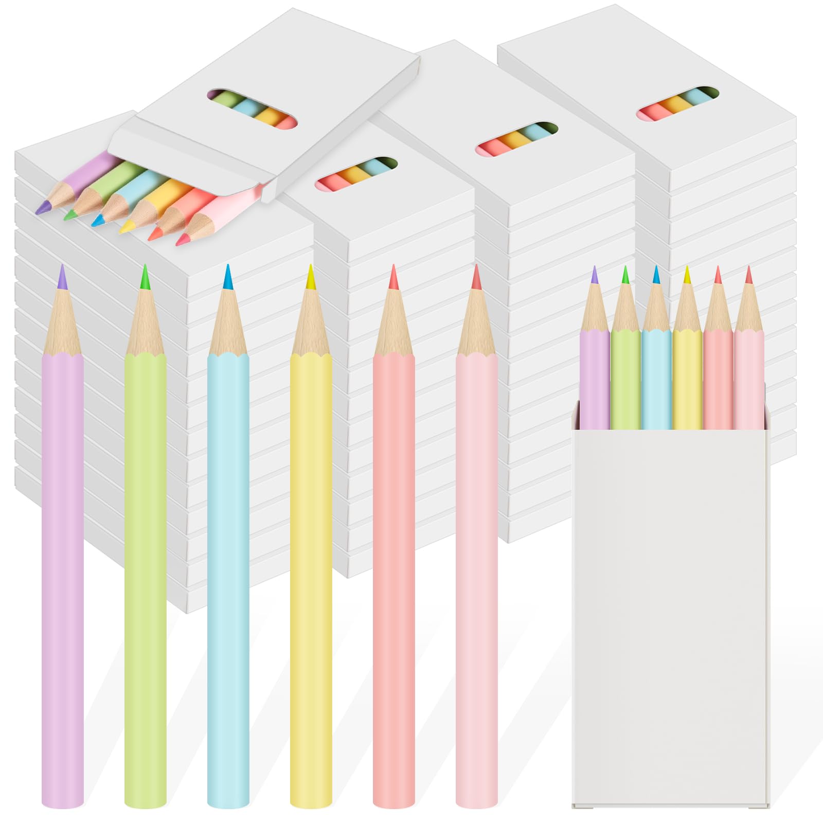 Ctosree 100 Packs Mini Colored Pencil Bulk 6 Per Box, Pastel, 3.5''