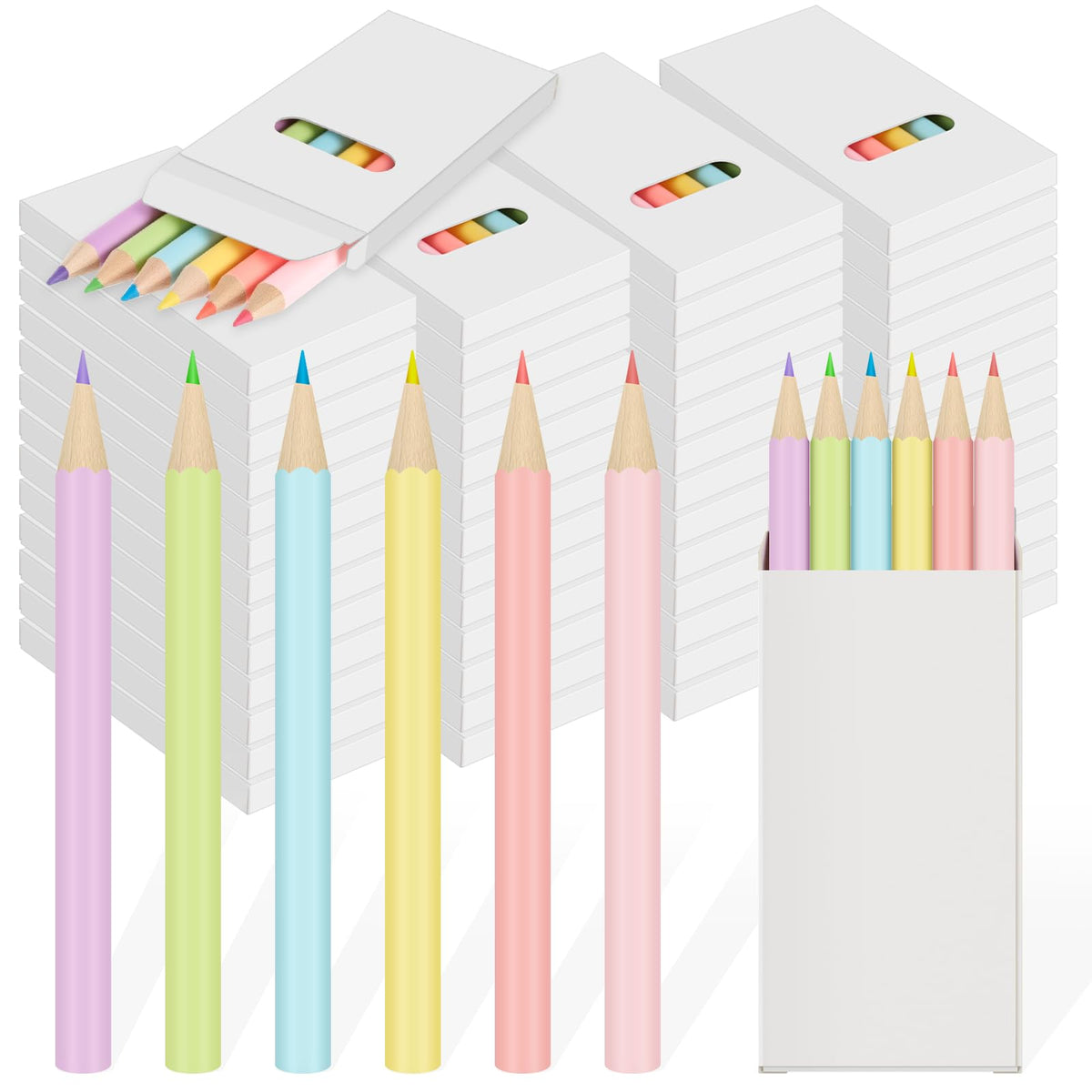 Ctosree 50 Packs Mini Colored Pencil Bulk 6 Per Box, Pastel, 3.5''