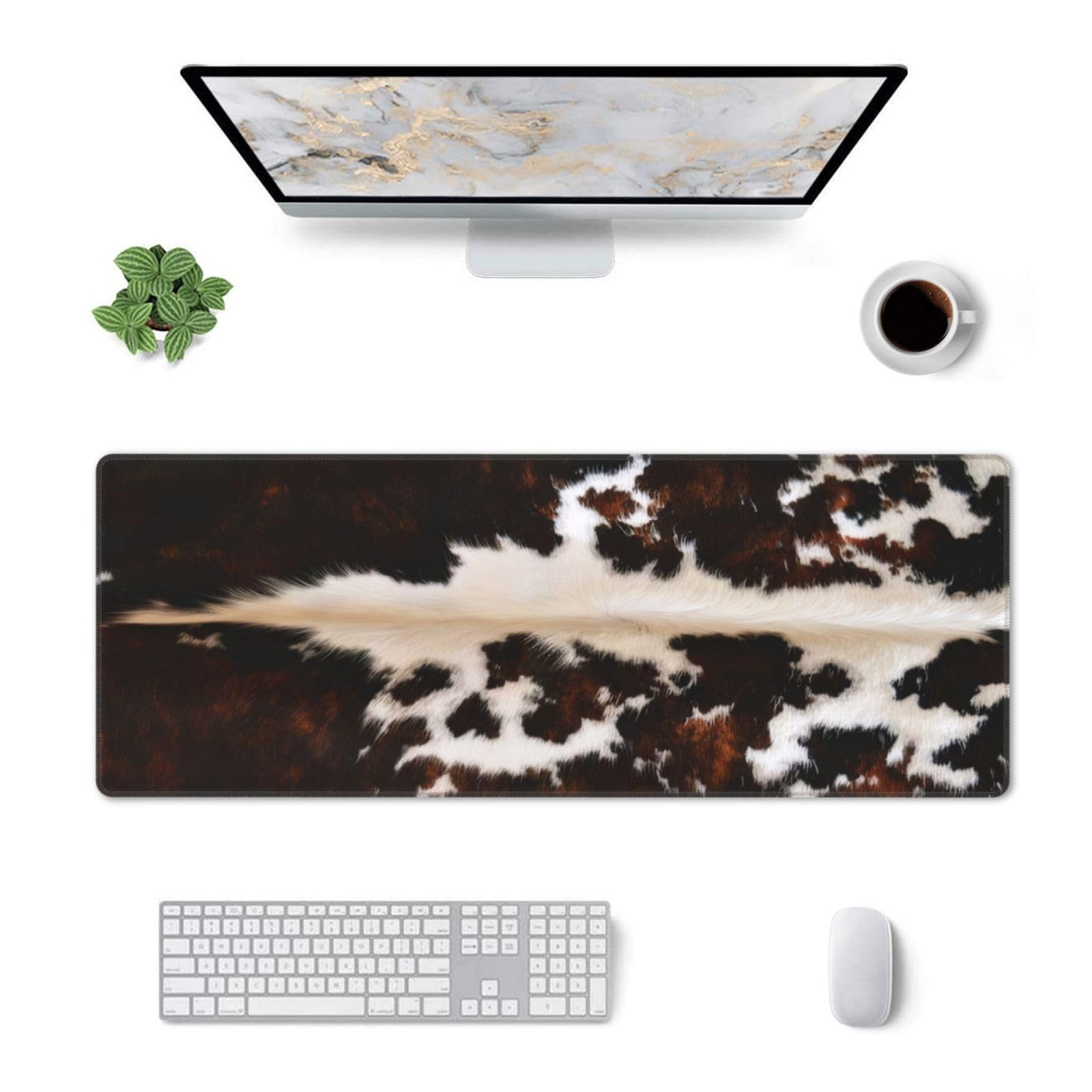 PPZCXWP Faux Cowhide Desk Mat Large 31.5x11.8 Rustic Fur Mouse Pad