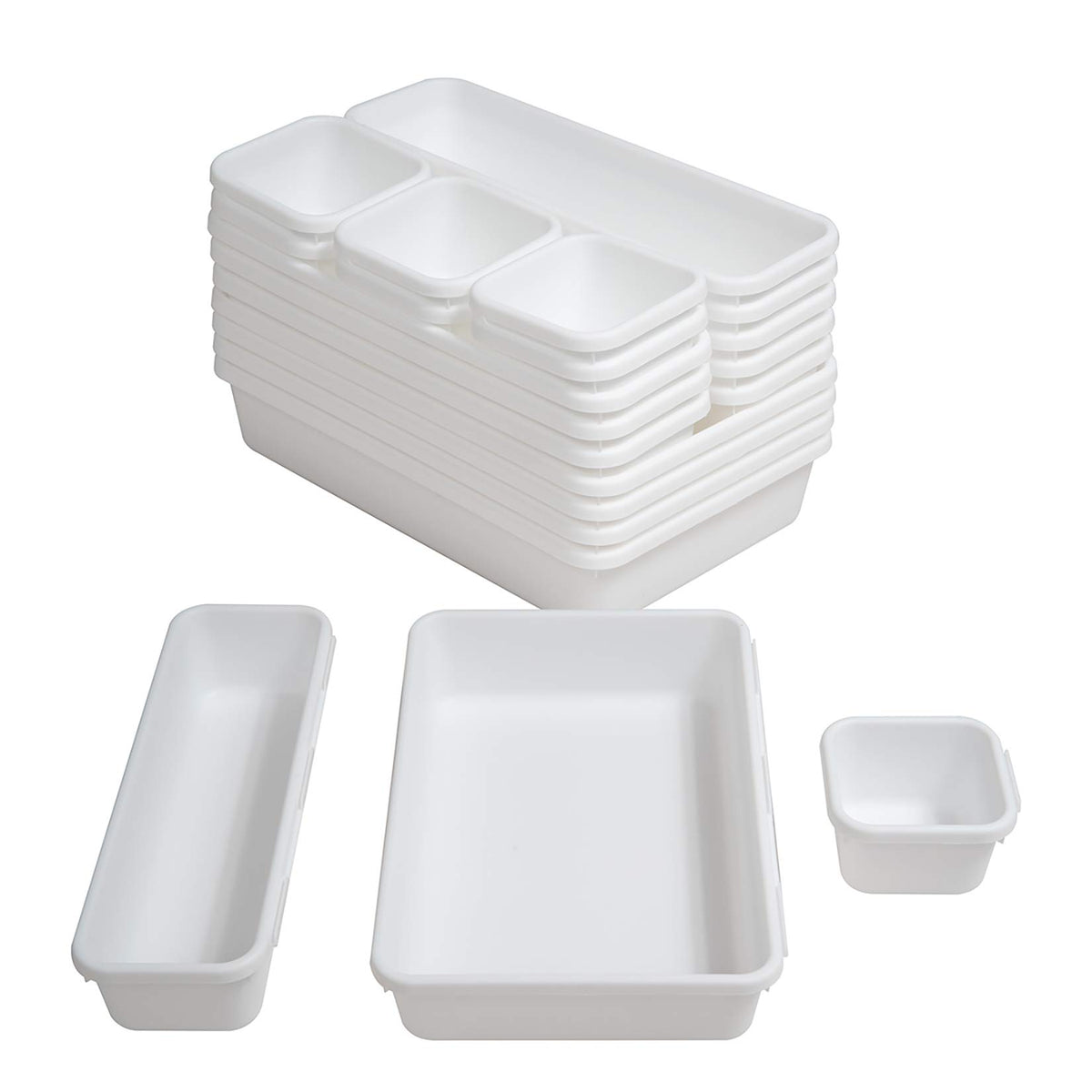 BYCY 18 Pcs White Drawer Organizers Trays Set Drawer Dividers for Kitchen Office Bathroom