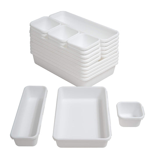BYCY 18 Pcs White Drawer Organizers Trays Set Drawer Dividers for Kitchen Office Bathroom