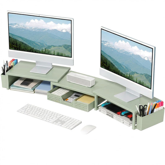 OPNICE Desk Organizers and Accessories, Dual Monitor Stand Riser with Drawer and 2 Pen Holders