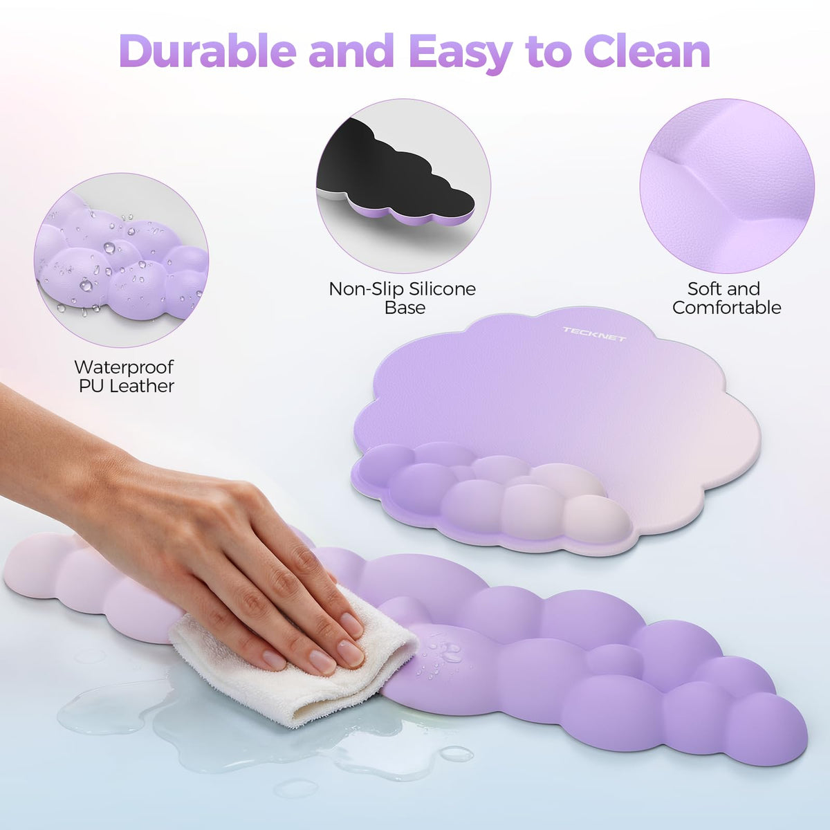 TECKNET Cloud Wrist Rest & Ergonomic Mouse Pad, Cloud Keyboard Wrist Rest with Non-Slip Base, PU
