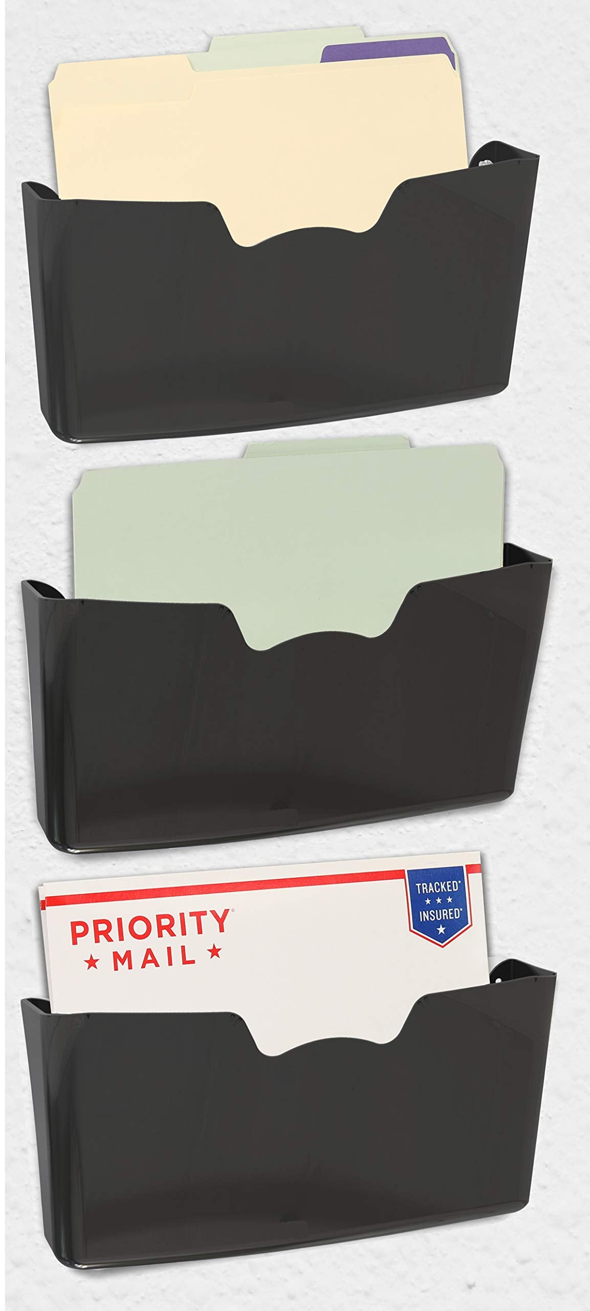 Simple Houseware Single Pocket Wall Mount for Hanging File Holder, 3 Packs, Black