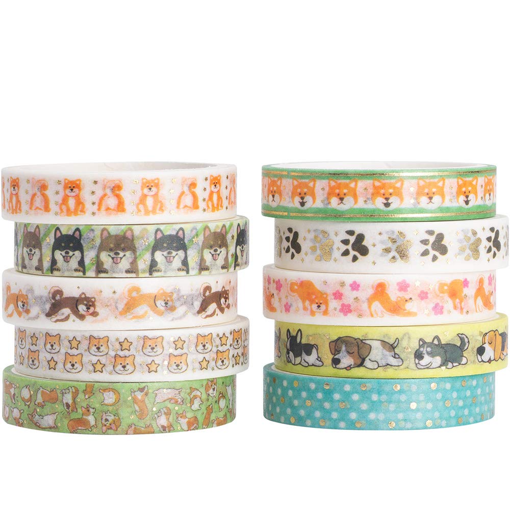YUBBAEX 10 Rolls Sparkling Washi Tape Set 8mm Skinny Gold Foil Decorative Masking Washi Tapes for