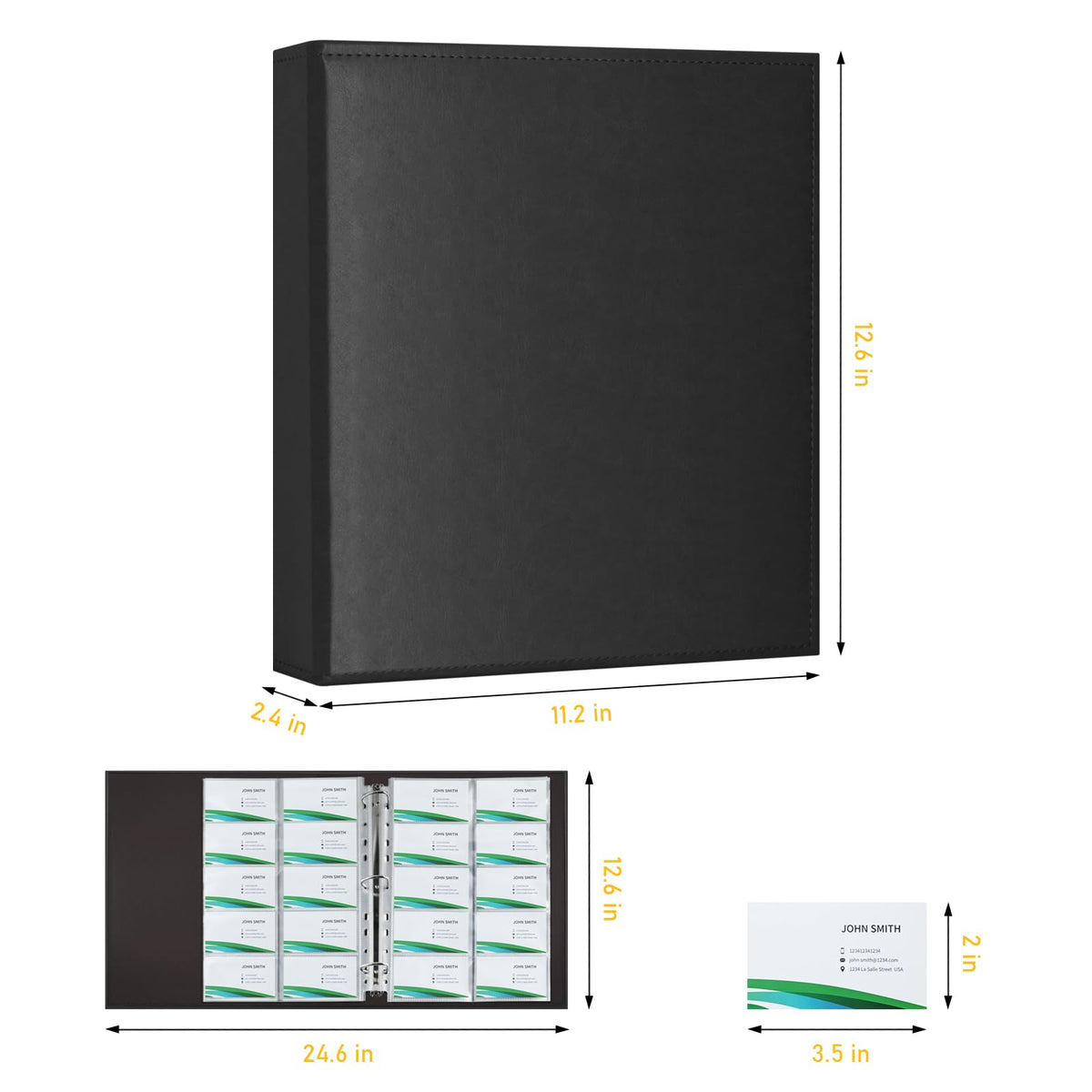 BYSTER A4 Business Card Binder, PU Leather Organizer with 30 Pack Sleeves (600 Pockets), Business