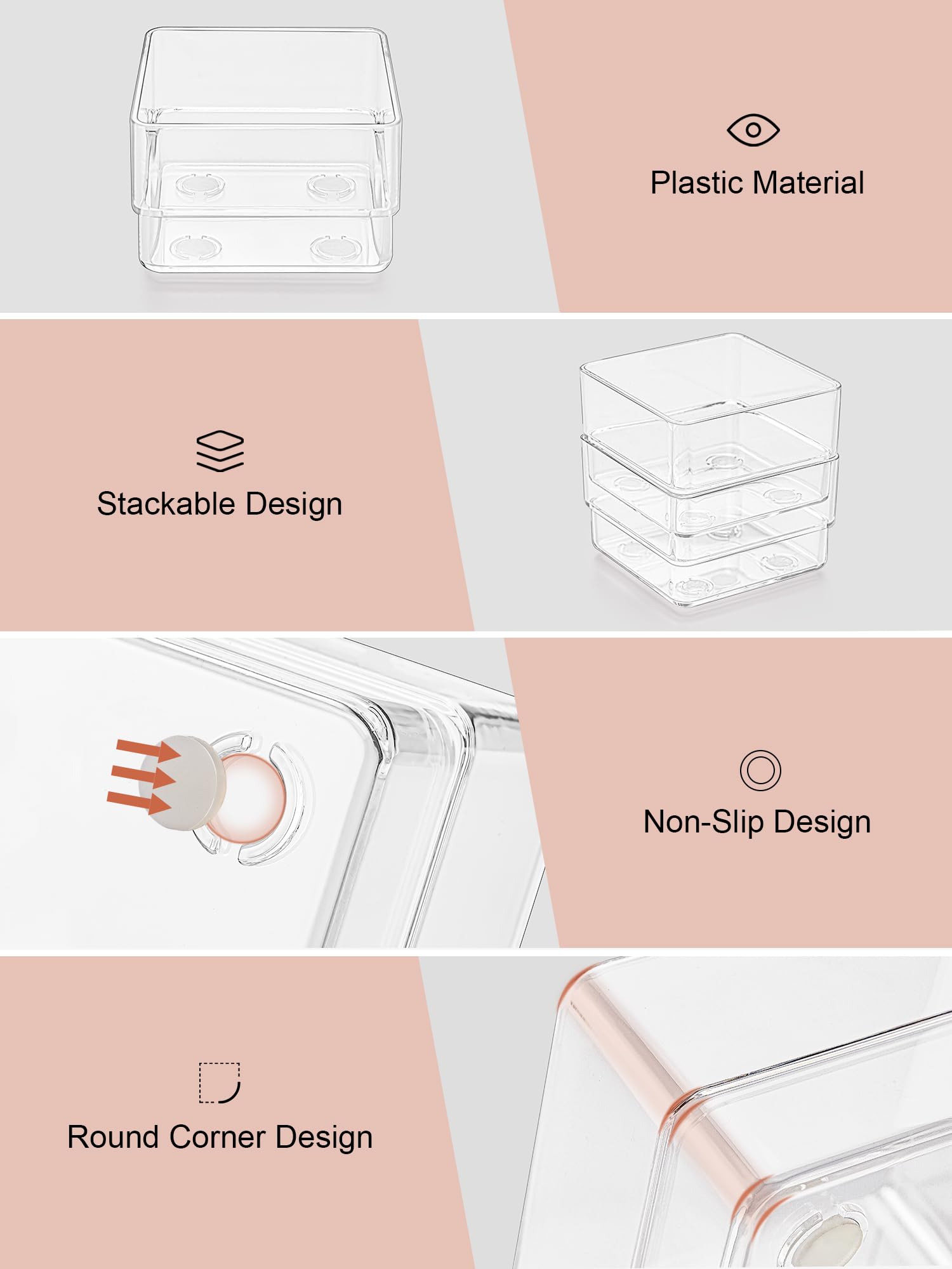 SMARTAKE 37 PCS Drawer Organizer 4 Size Desk Makeup Drawer Organizer Clear