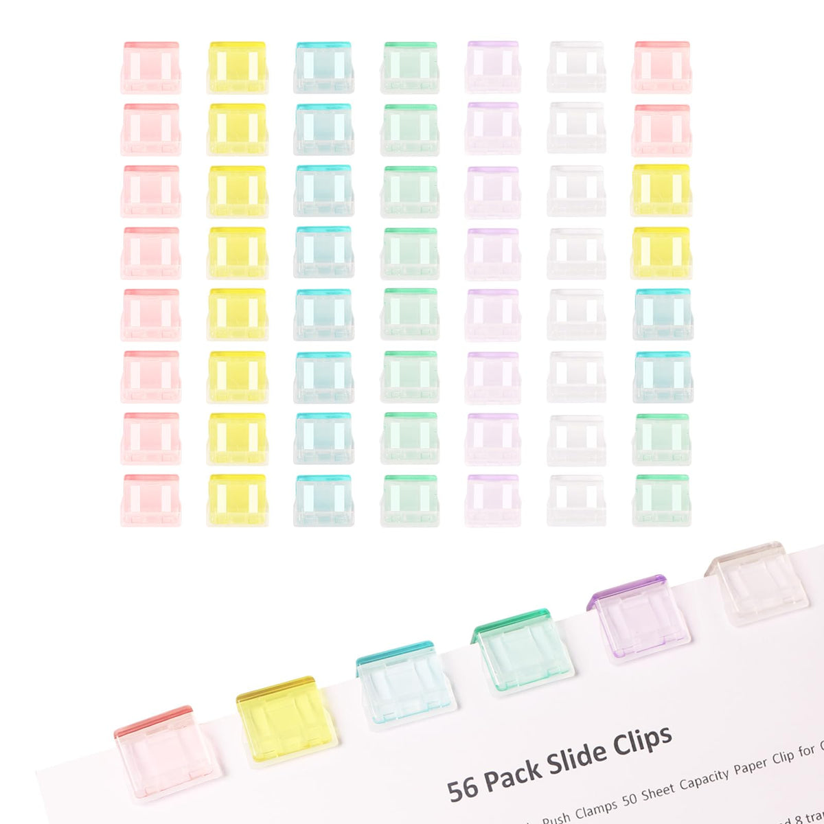 Slide Clips Binder Clips 56 Pack Reusable Push Clamps 50 Sheet Capacity Paper Clip for Office