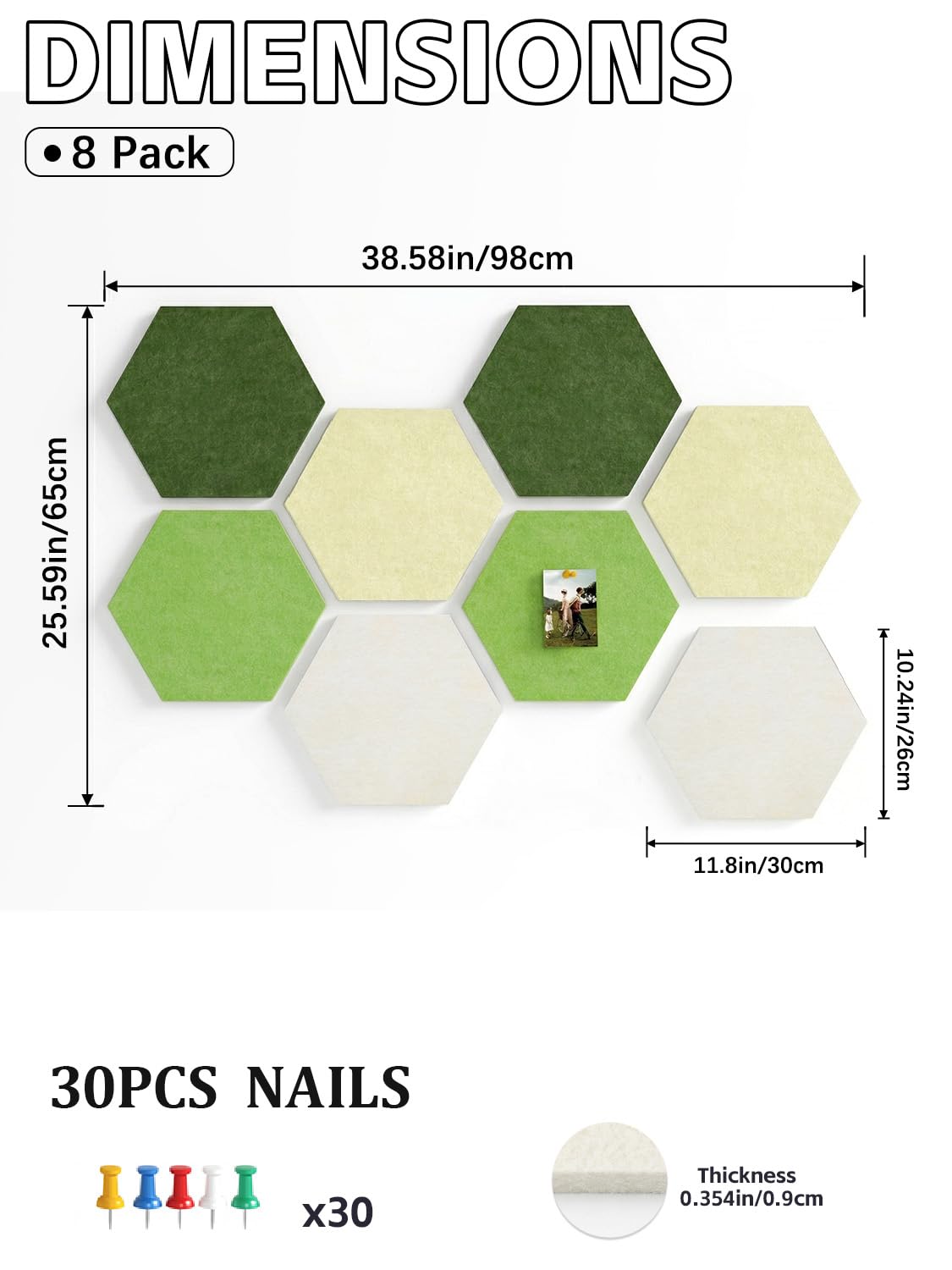 Uoisaiko 8-Pack Hexagon Felt Bulletin Board Tiles, Cork Board Alternative
