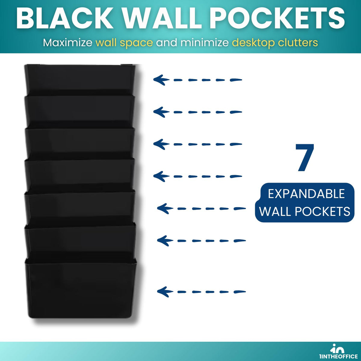 1InTheHome Hanging Wall File Organizer, Wall Mounted File Holder, Letter Size, 7 Pocket